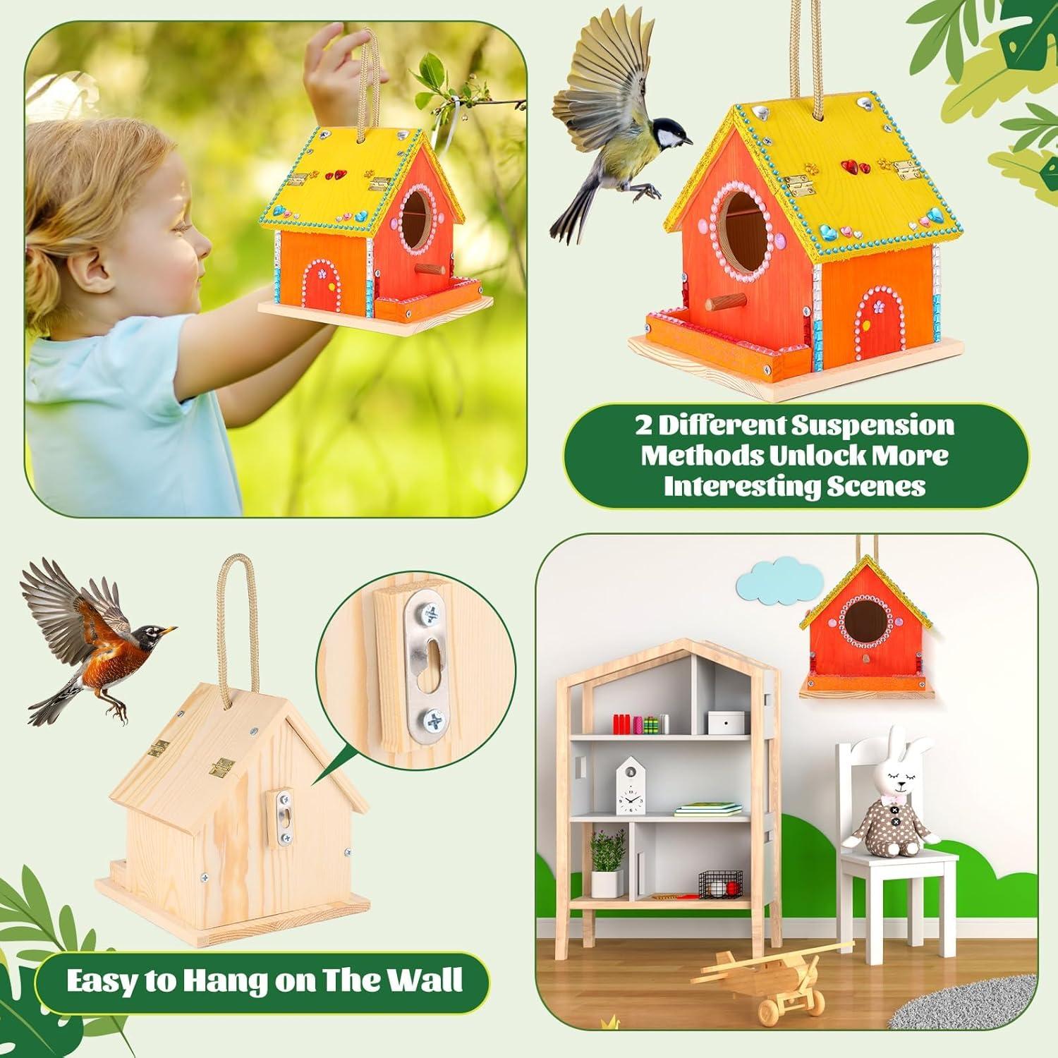 Kit Casa para Pájaros de Madera DIY Czlotyh con Pinturas y Pinceles