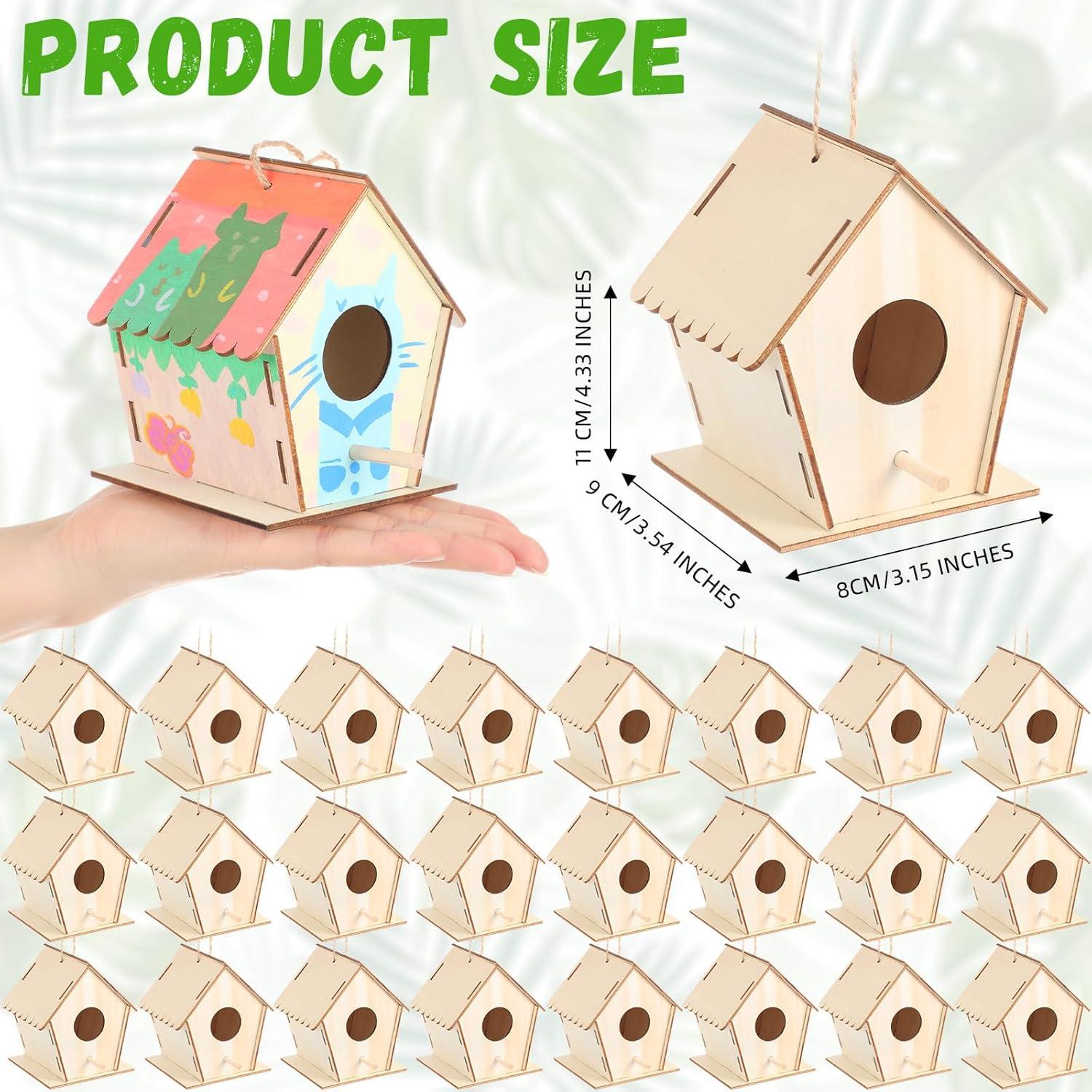 Kit de 24 casas de pájaros de madera DoubleFill para pintar