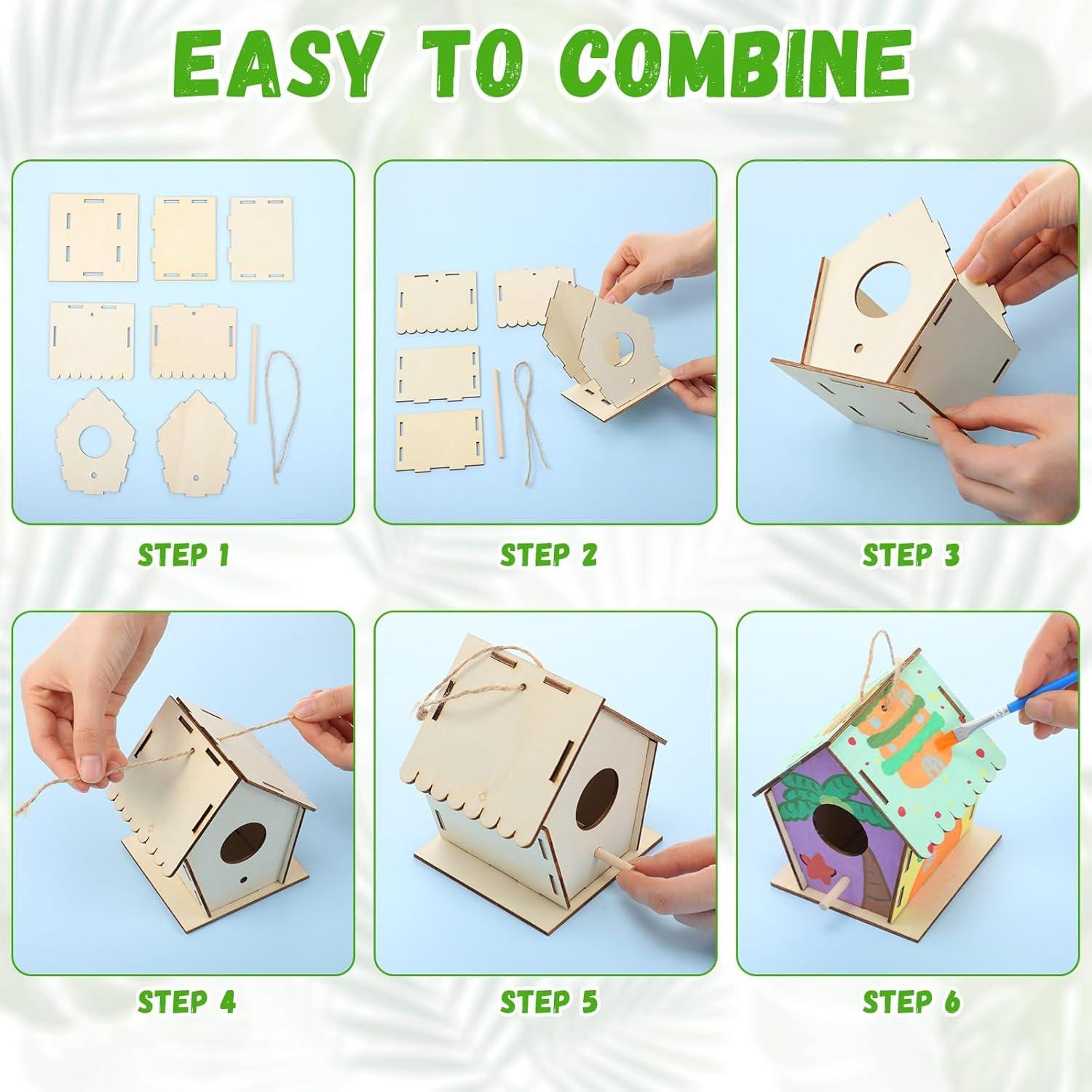 Kit de 24 casas de pájaros de madera DoubleFill para pintar