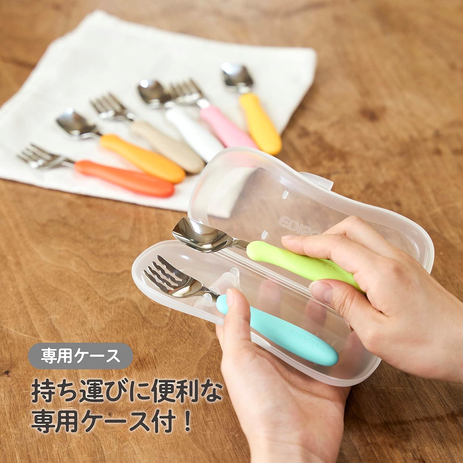 Tenedor y cuchara anti-caídas Edison Naranja Verde 3 piezas