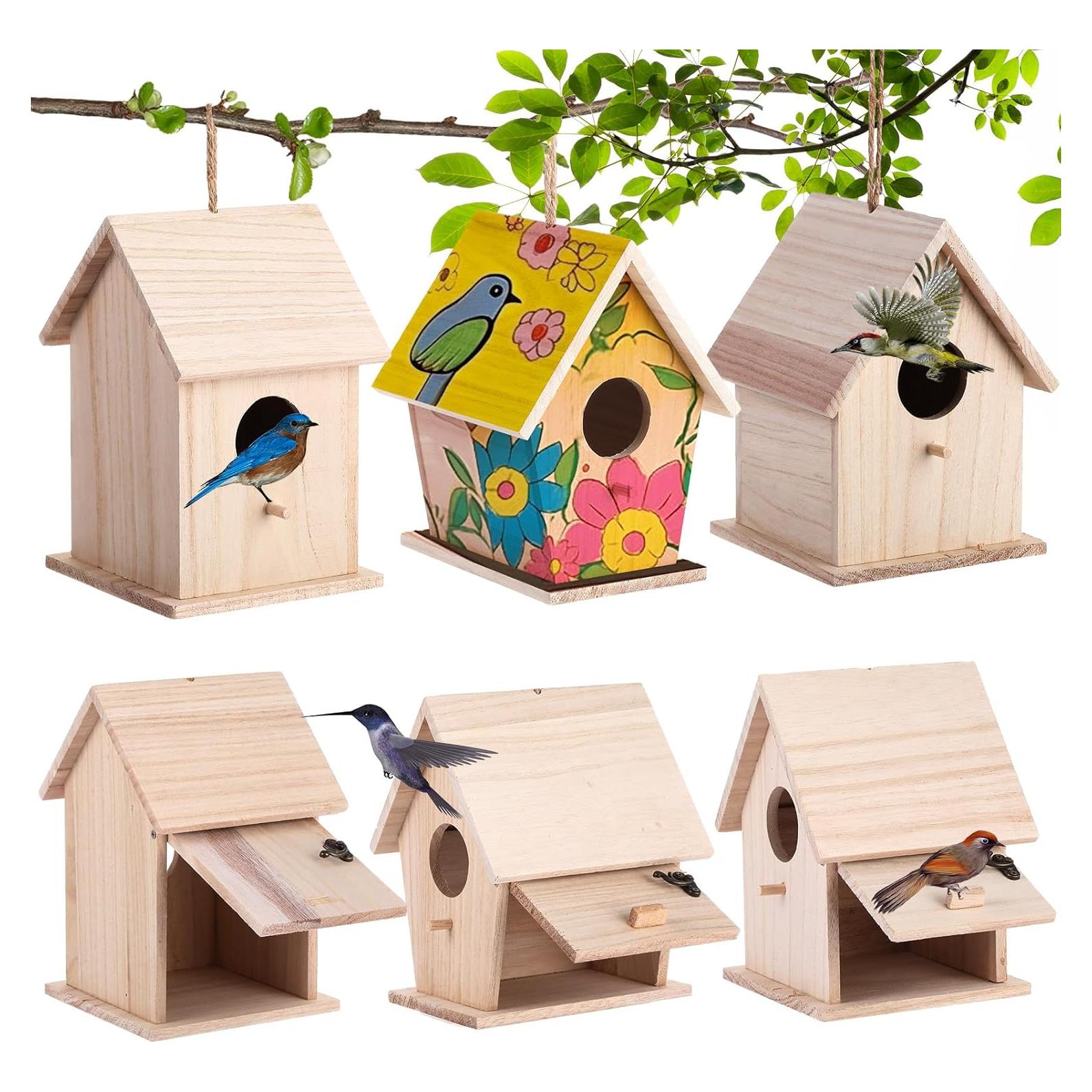 Kit de Casas para Aves de Madera Barydat - 6 Piezas DIY