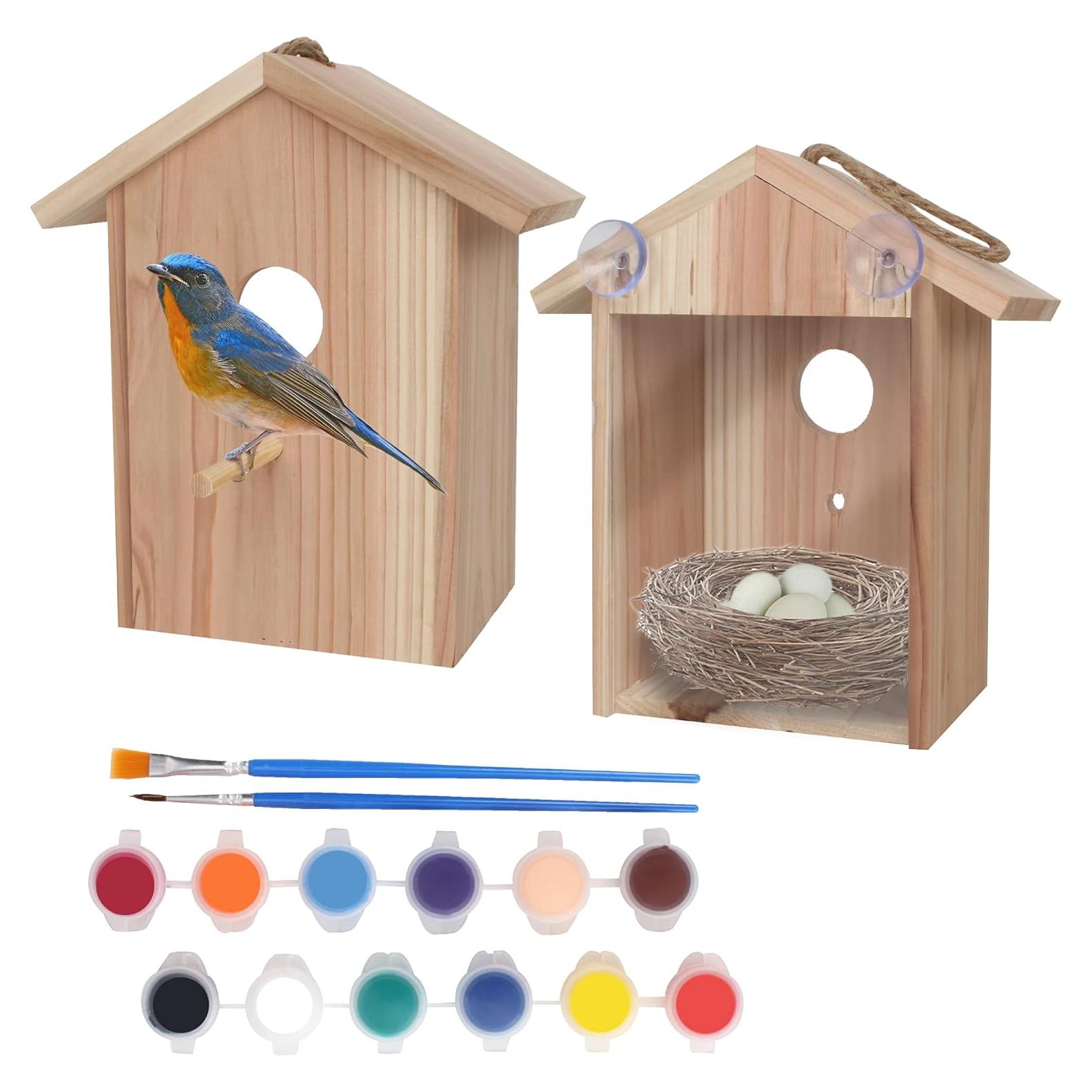 Casa de Aves de Ventana 100% Madera con Kit de Pintura