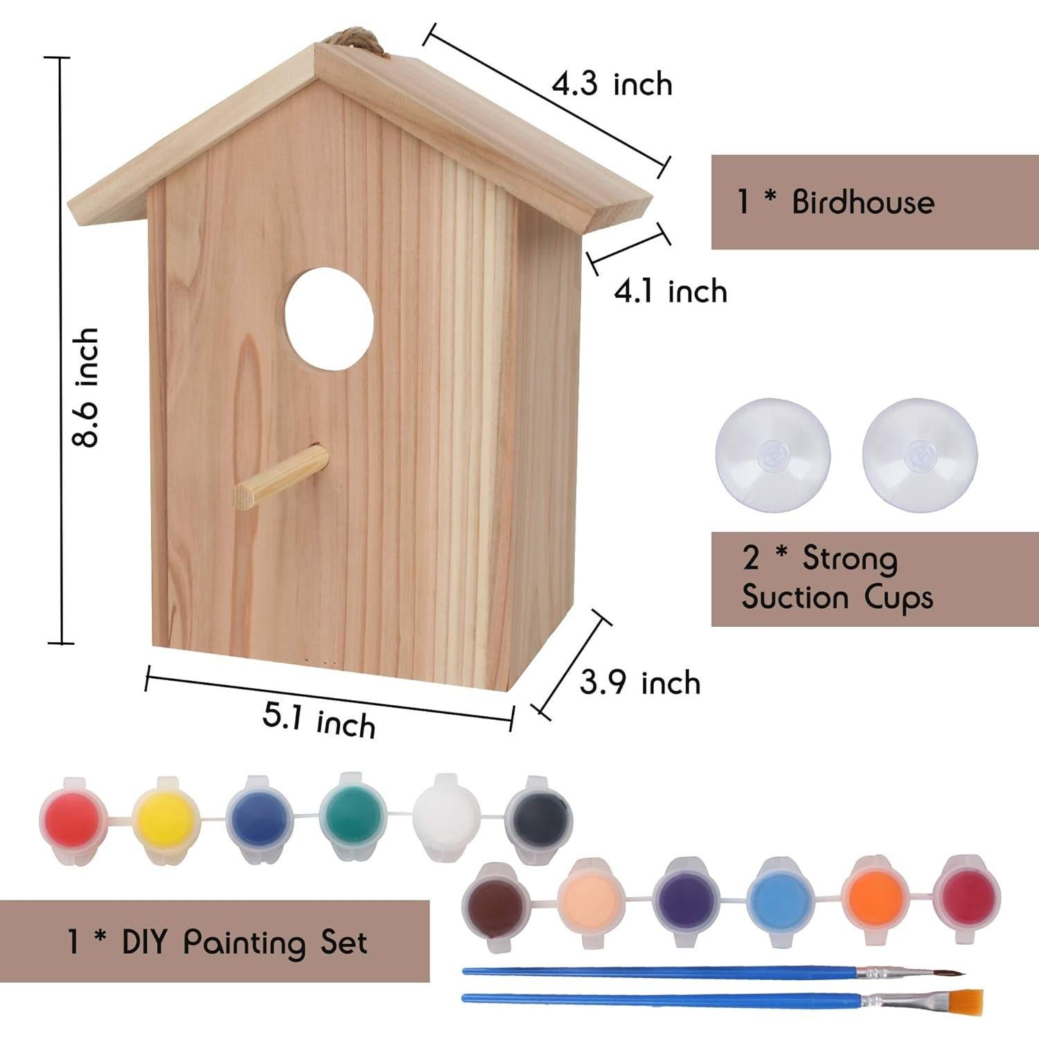 Casa de Aves de Ventana 100% Madera con Kit de Pintura