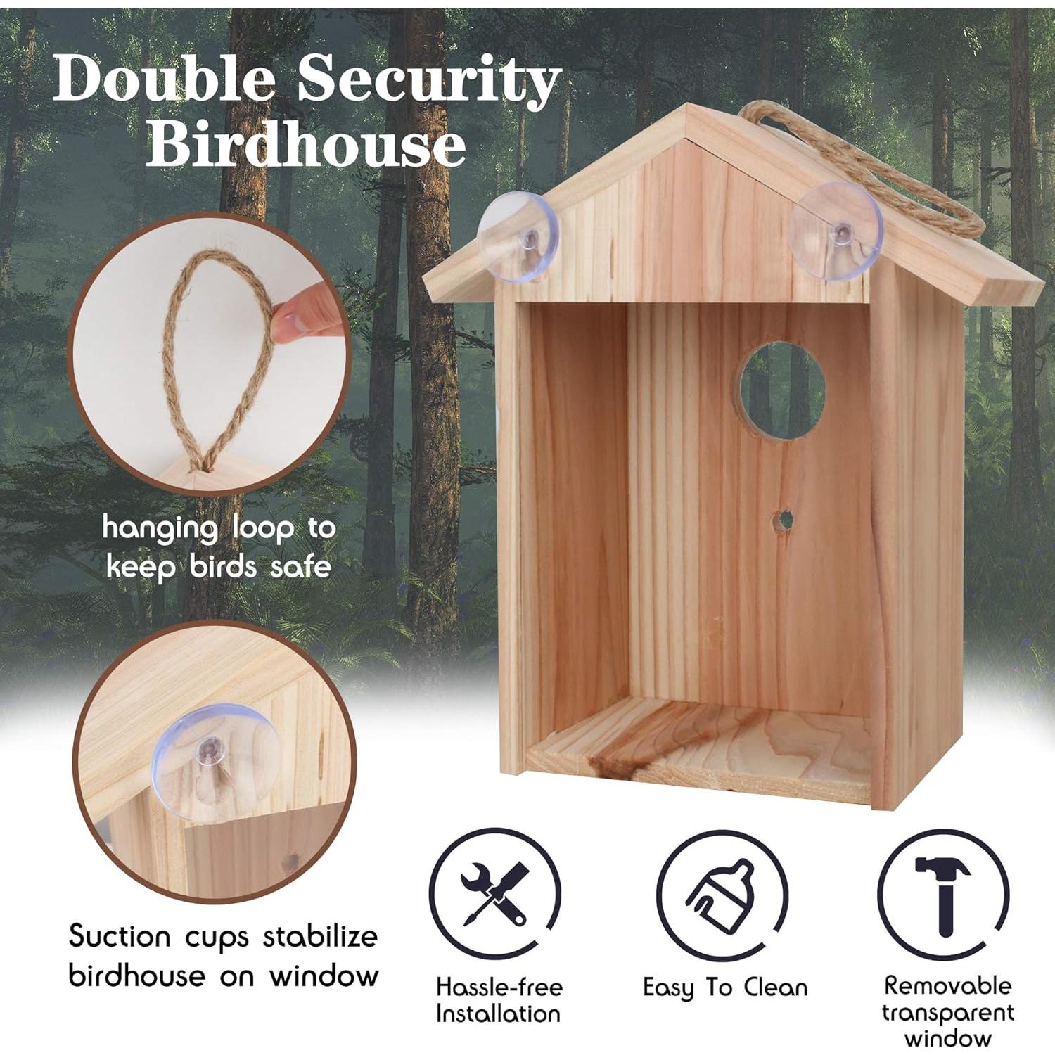 Casa de Aves de Ventana 100% Madera con Kit de Pintura