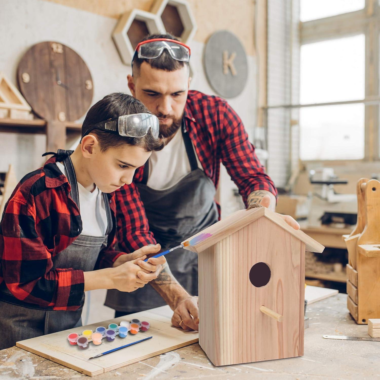 Casa de Aves de Ventana 100% Madera con Kit de Pintura