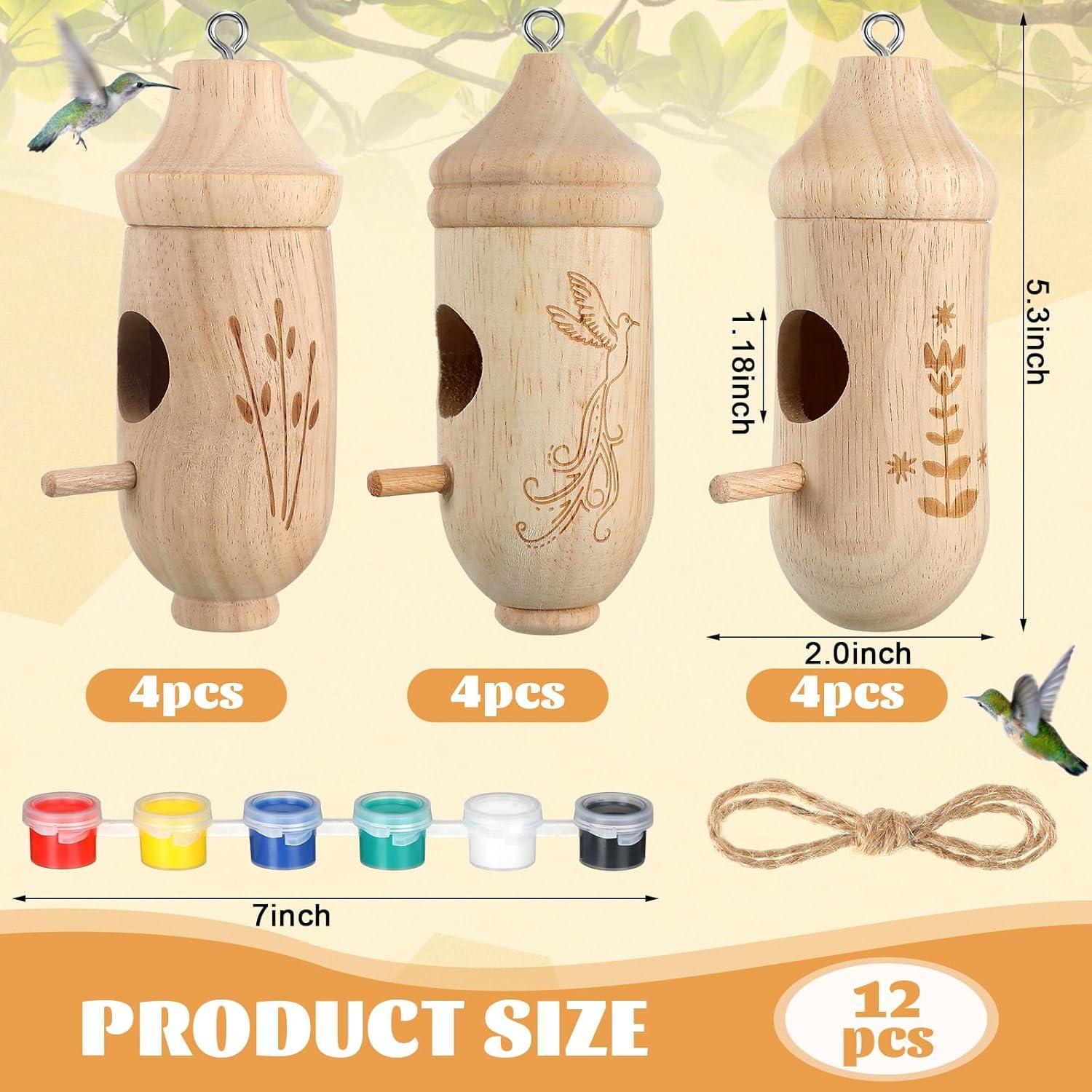 Kit de 12 casas para colibríes Briwooody con pinturas y pinceles
