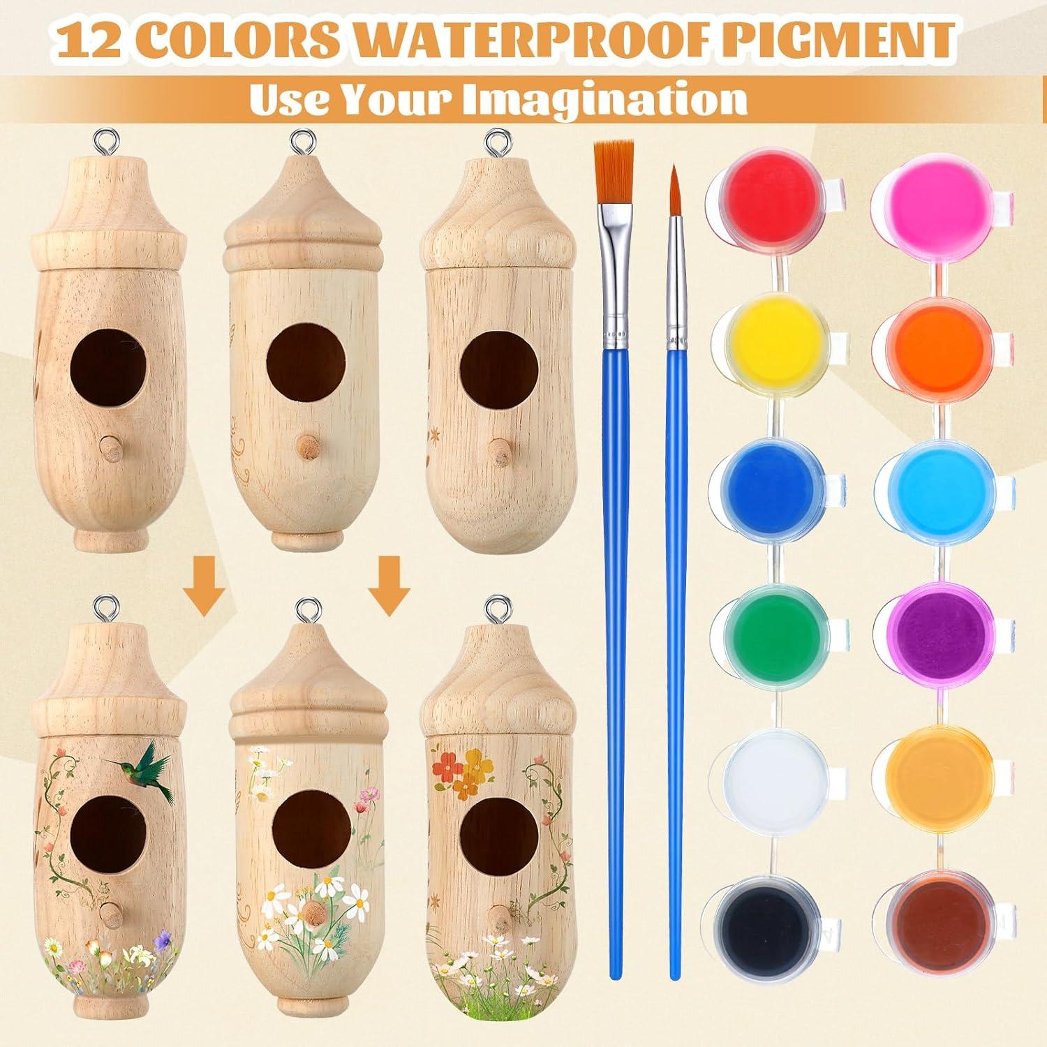 Kit de 12 casas para colibríes Briwooody con pinturas y pinceles