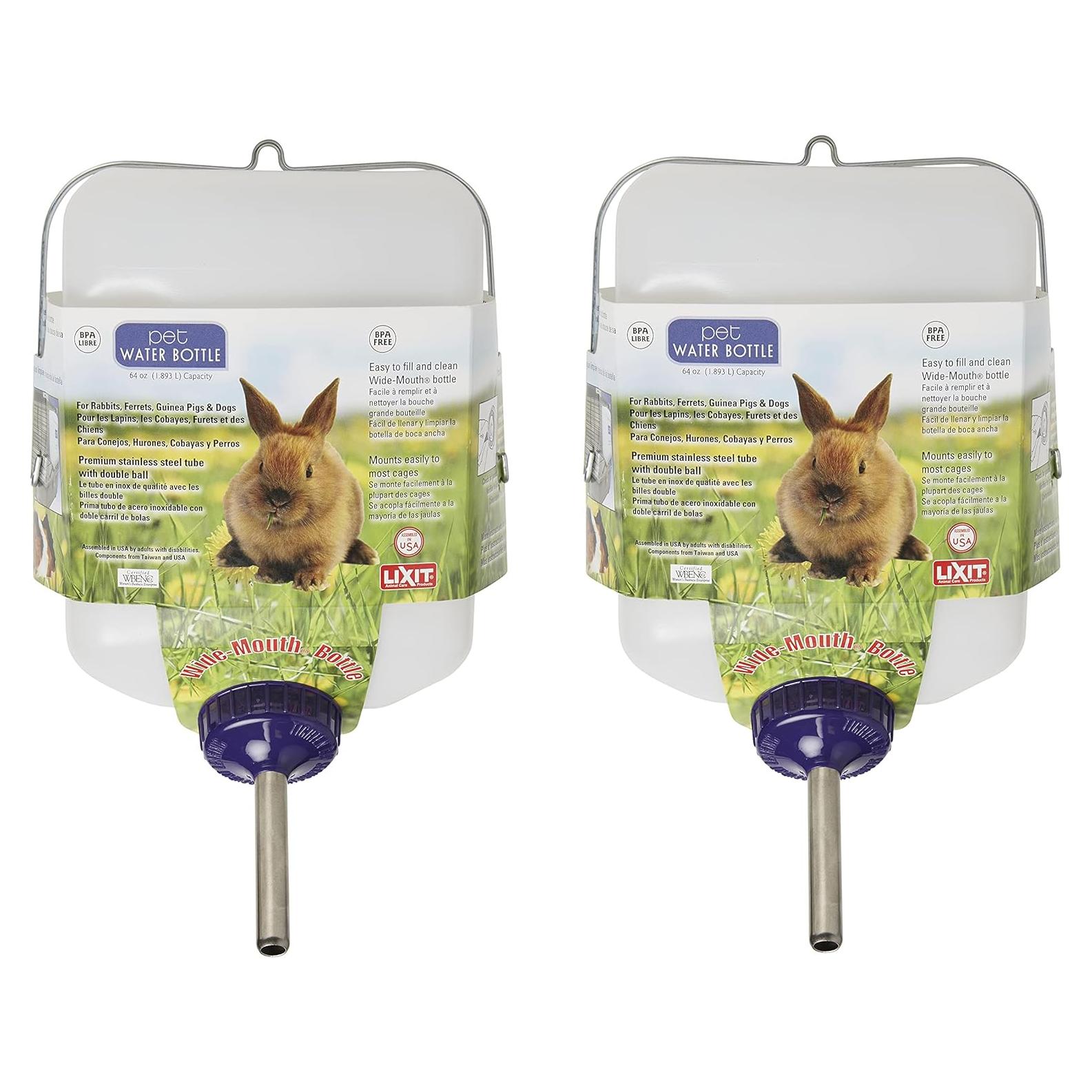 Botellas de Agua Lixit Boca Ancha 1.89L para Conejos y Hurones - Paquete de 2