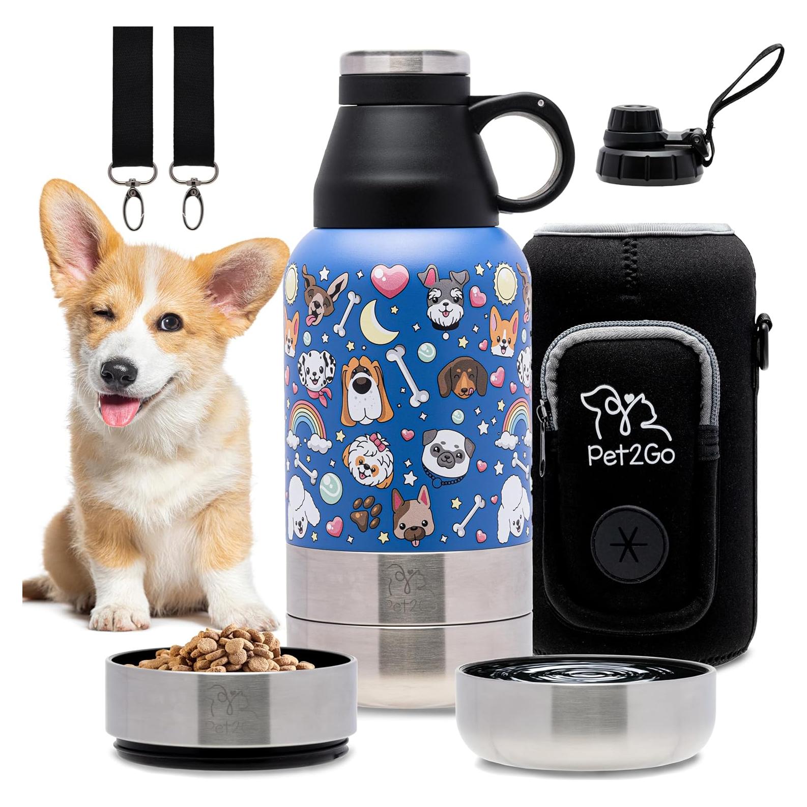 Botella de Agua para Perros Pet2Go 32oz con Cuencos Desmontables