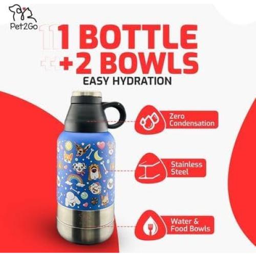 Botella de Agua para Perros Pet2Go 32oz con Cuencos Desmontables