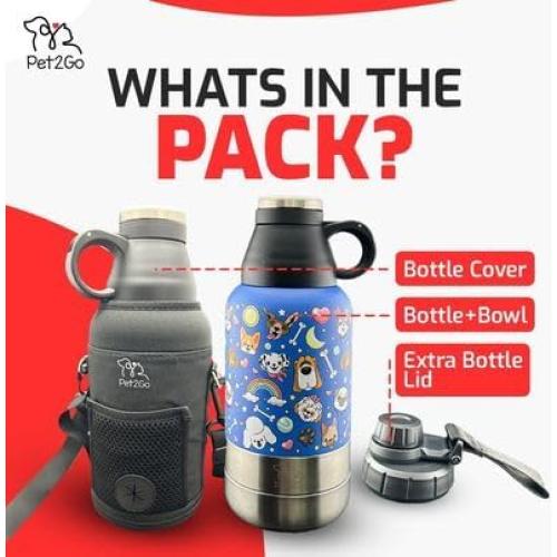 Botella de Agua para Perros Pet2Go 32oz con Cuencos Desmontables