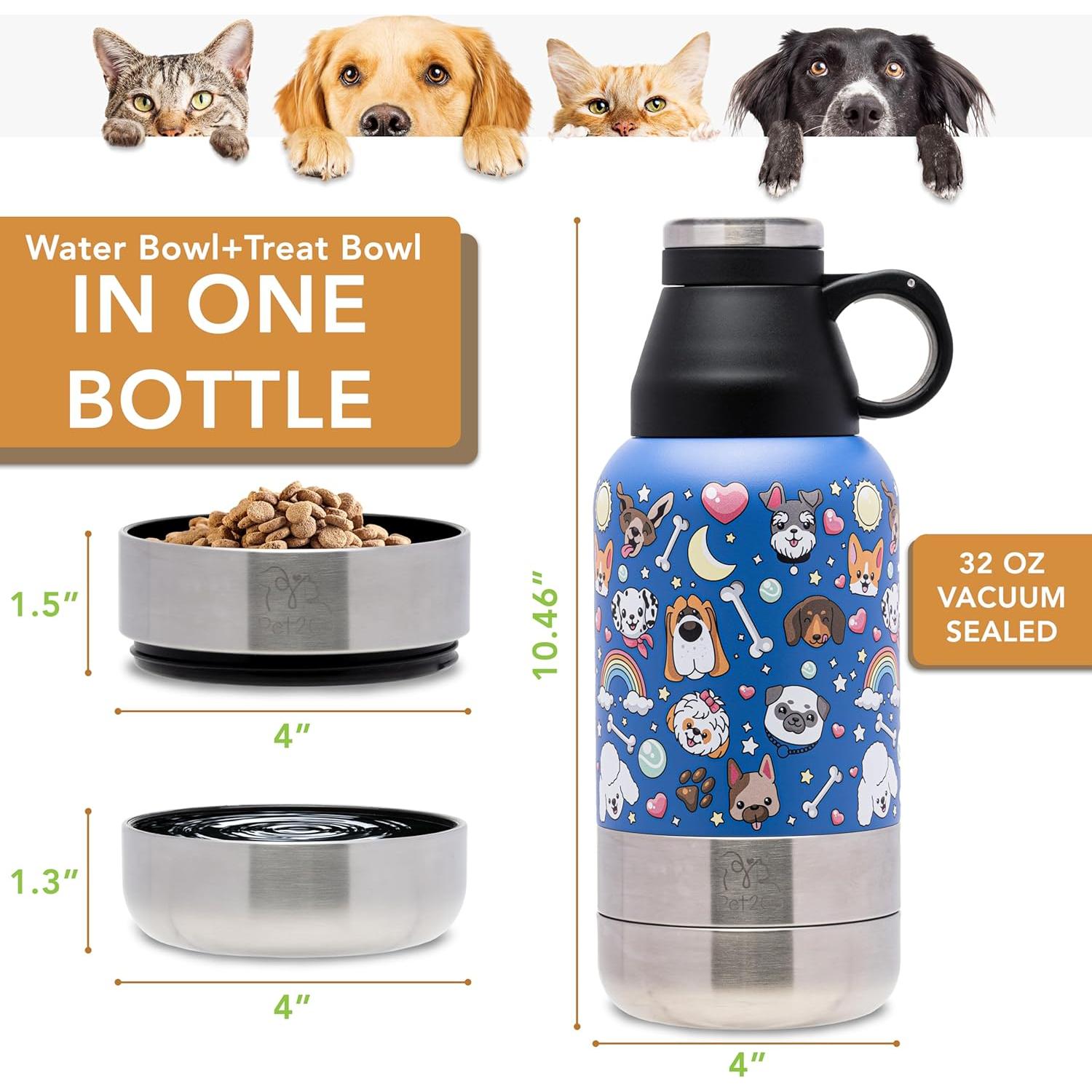 Botella de Agua para Perros Pet2Go 32oz con Cuencos Desmontables