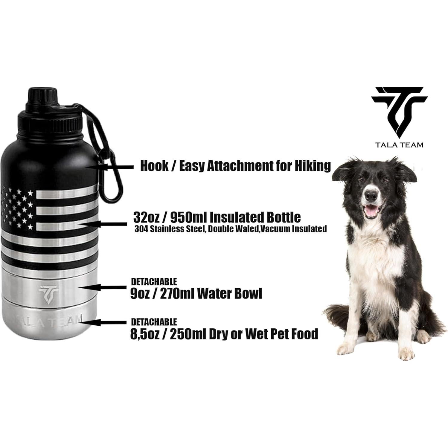 Botella de Agua Aislada para Perros CHENGDU 0.95L con Cuencos