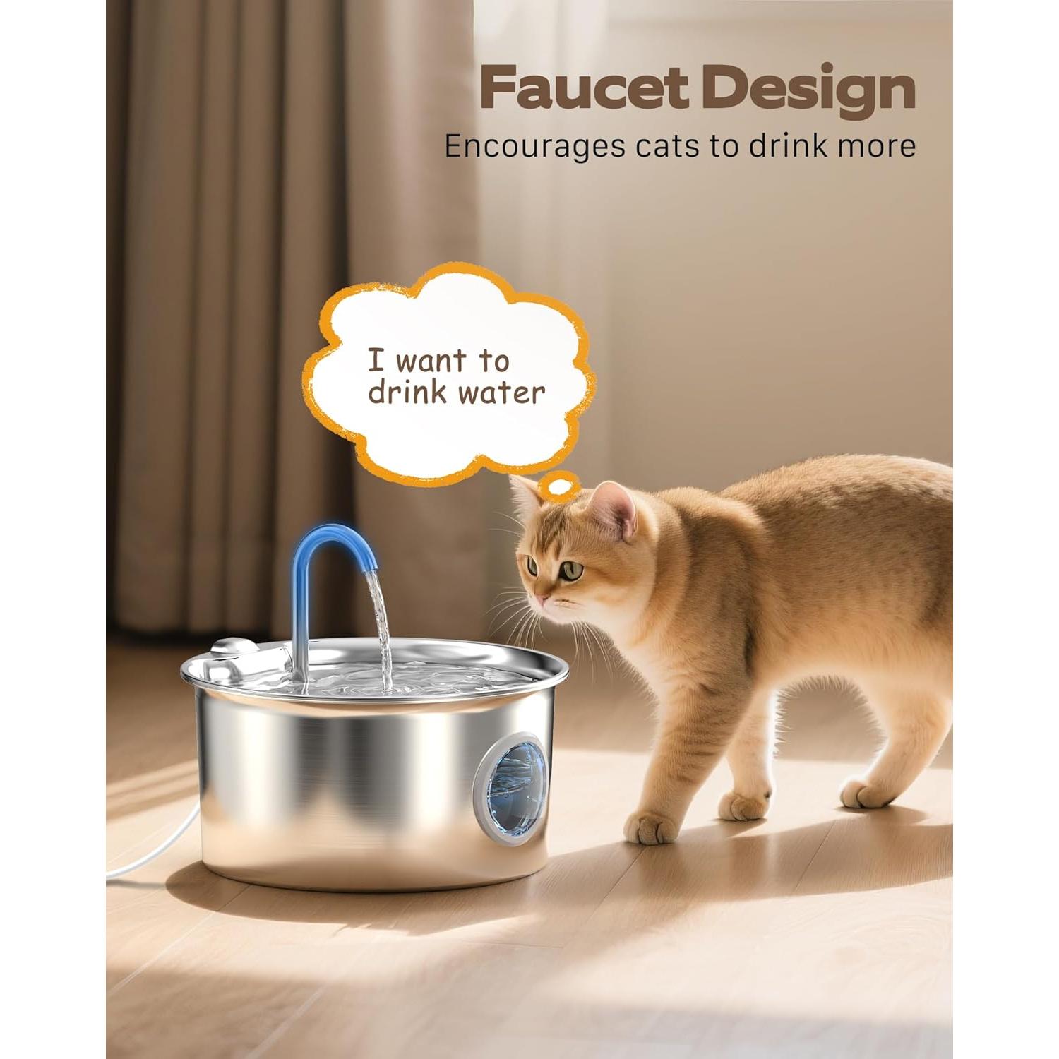 Fuente de Agua para Gatos ATMZIQXR 2.6L Acero Inoxidable Silenciosa