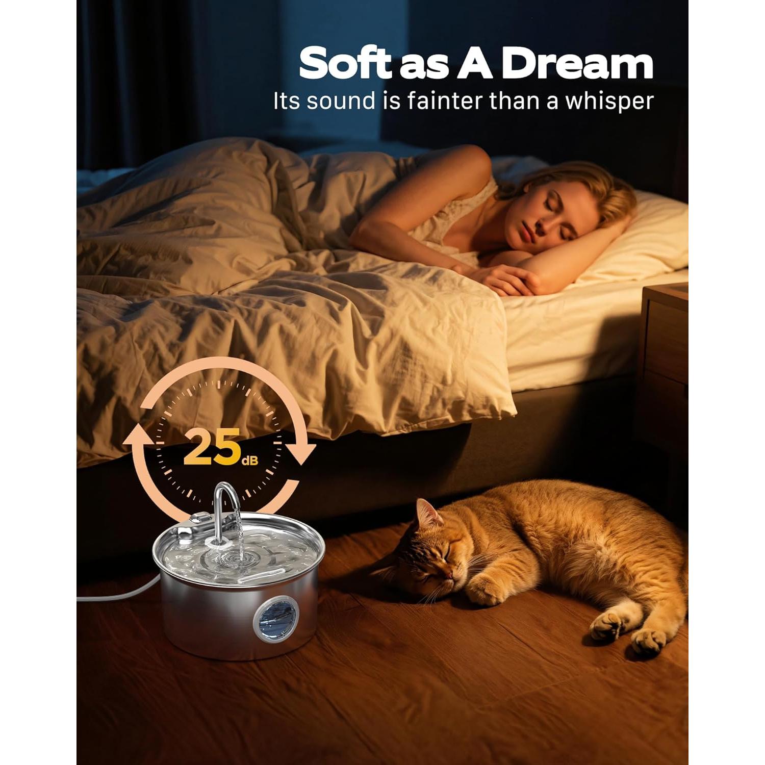 Fuente de Agua para Gatos ATMZIQXR 2.6L Acero Inoxidable Silenciosa