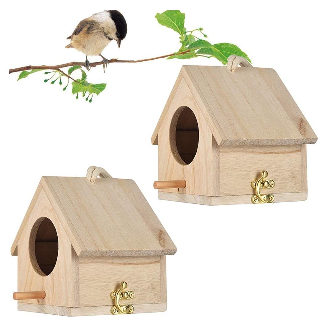 Casa de Pájaro de Madera Tfwadmx - 2 Pcs 11.4x11.4x14.2 cm