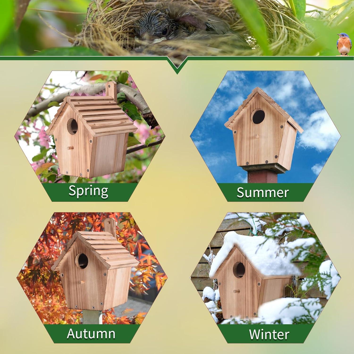 Casa de pájaros de madera CLACKIBUKVYZ 20.5x16.5 cm para jardín