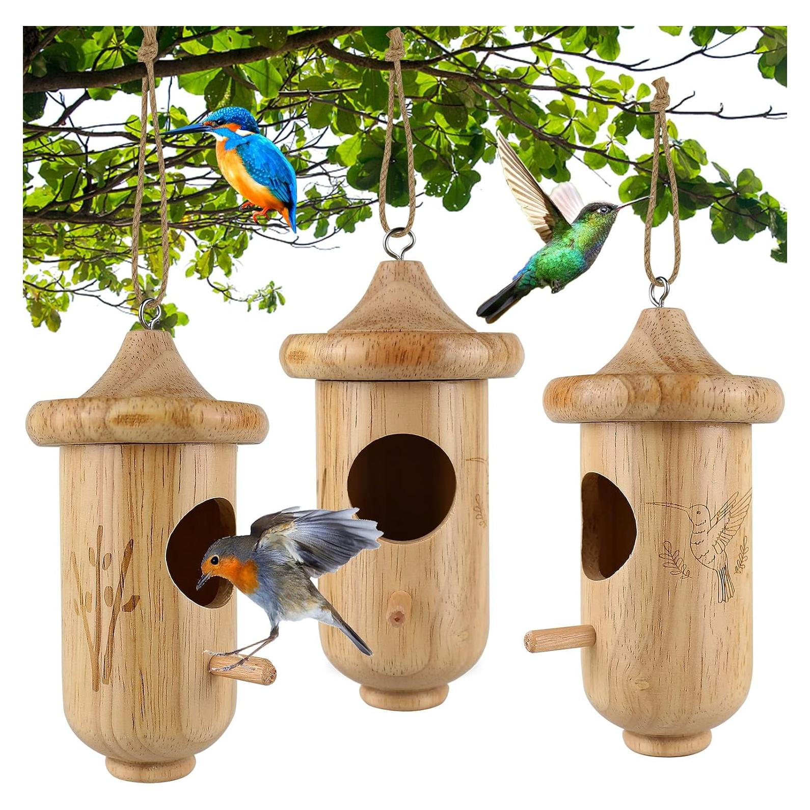 Casa de Colibrí de Madera BESWORLDS para Exterior 13.5x5.1cm