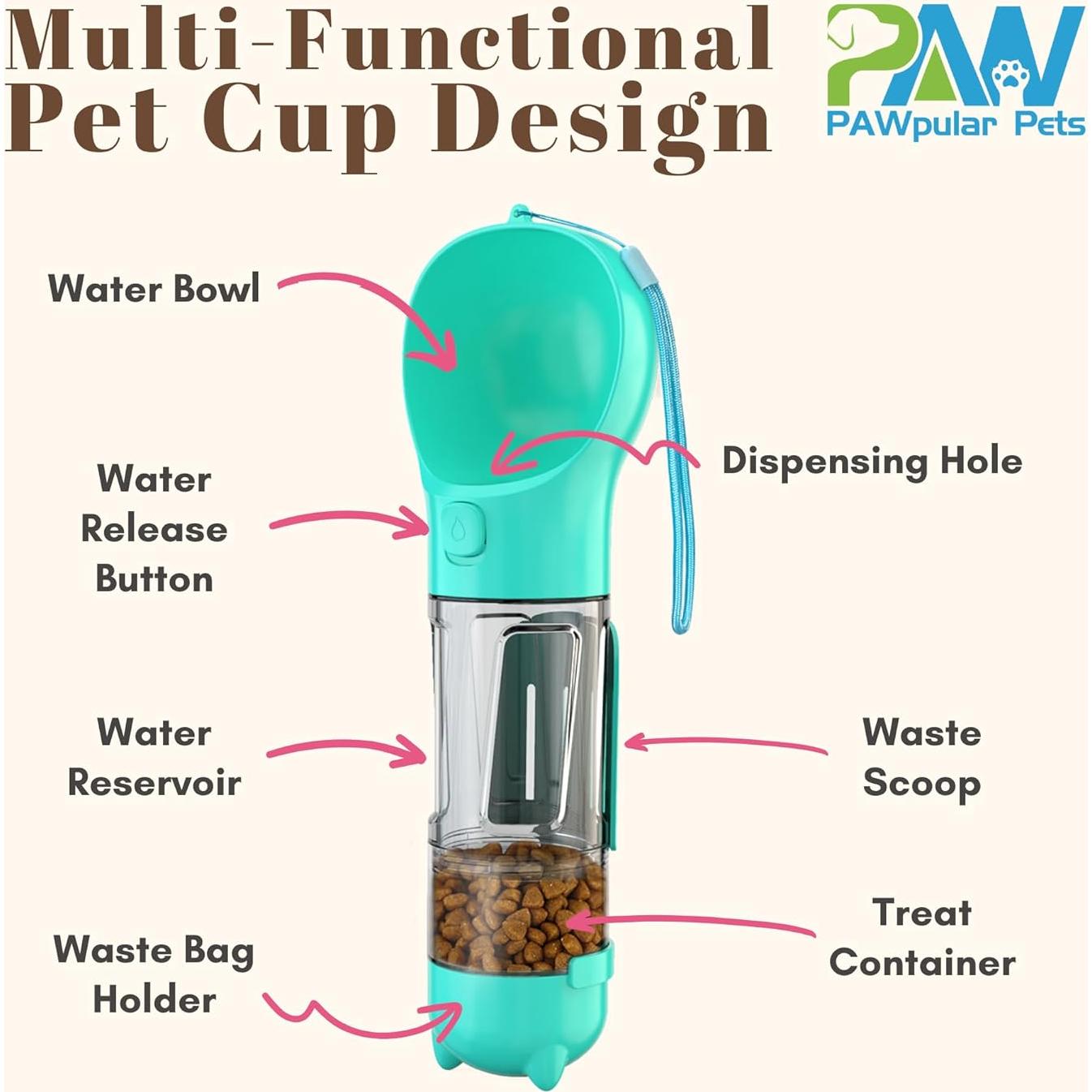 Botella de Agua Portátil para Perros PAWpularPets 295ml Azul