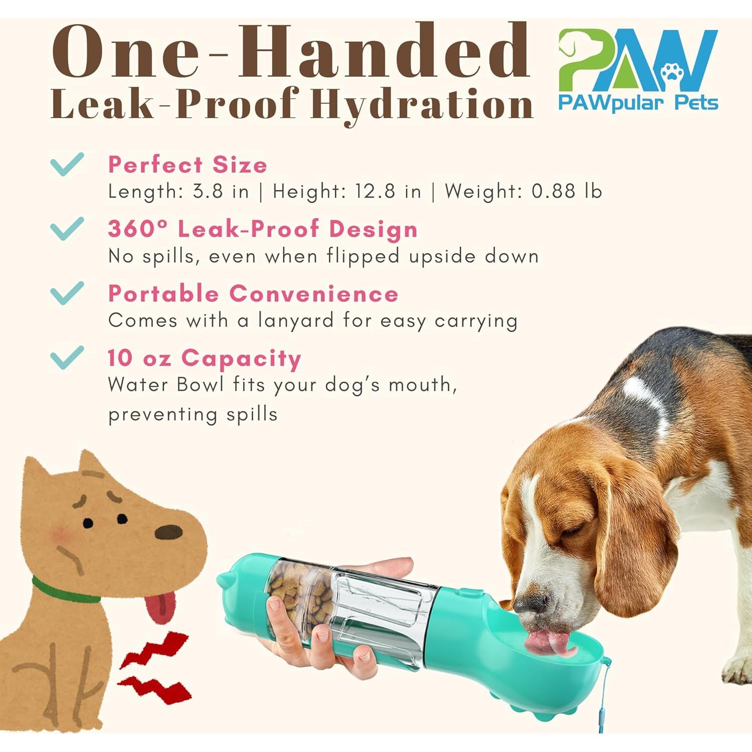 Botella de Agua Portátil para Perros PAWpularPets 295ml Azul