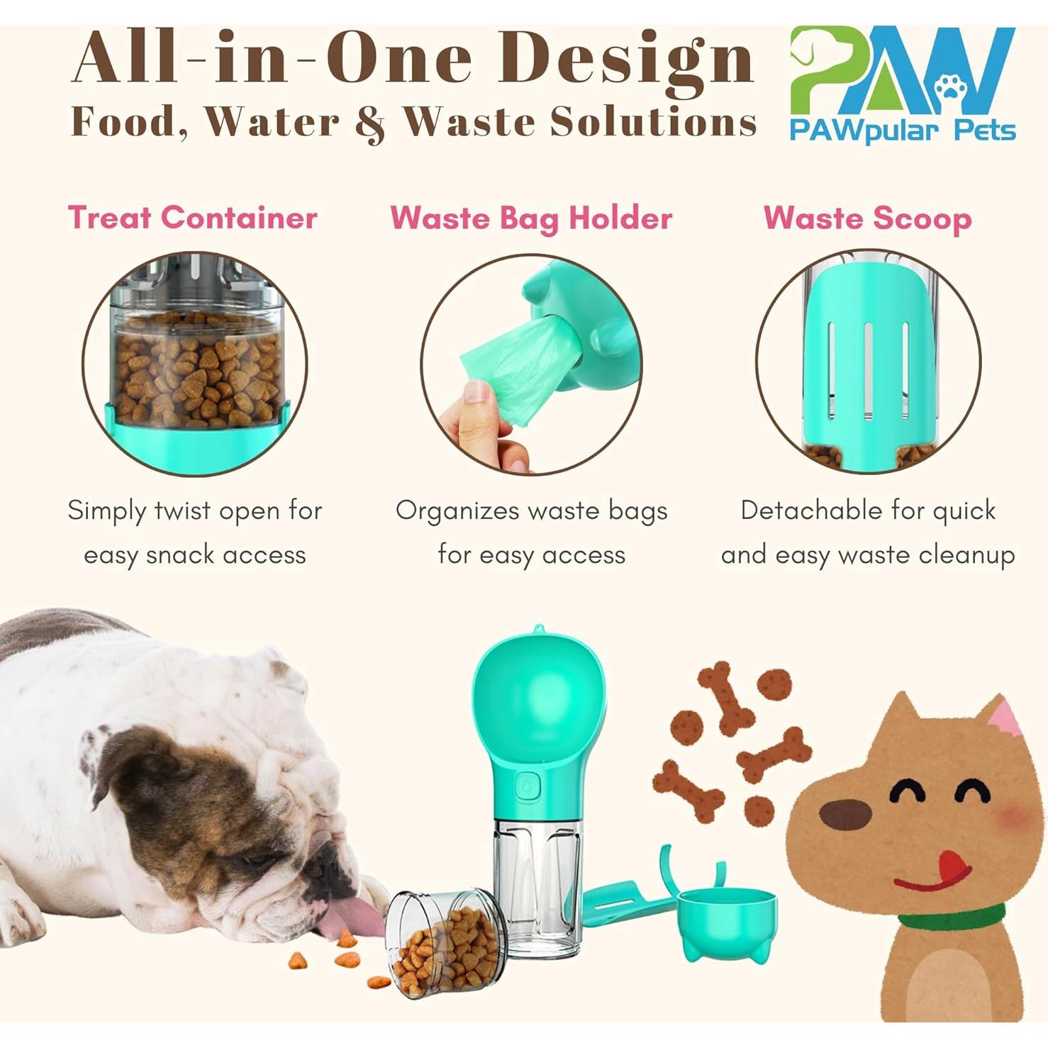 Botella de Agua Portátil para Perros PAWpularPets 295ml Azul