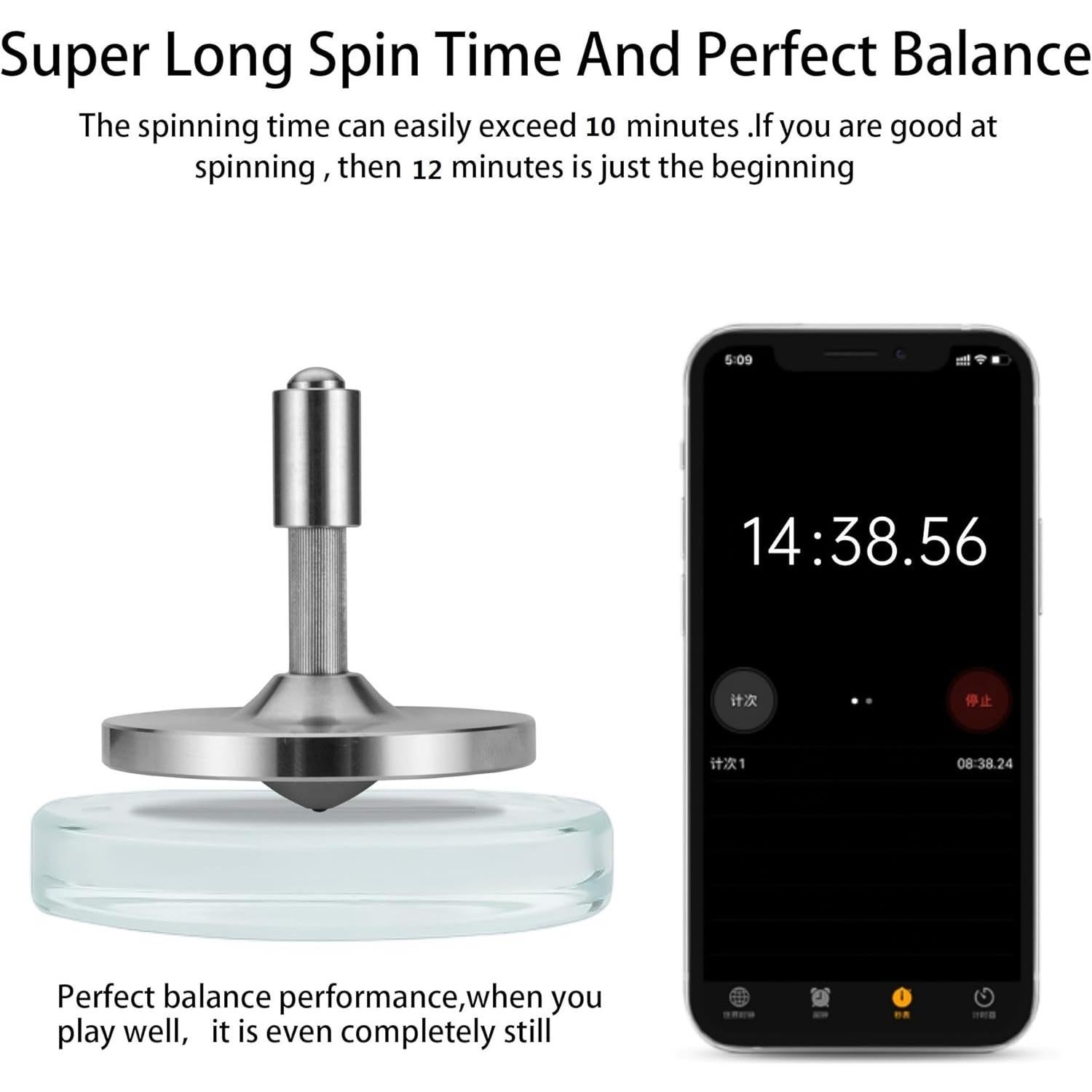 Peonza de Metal S Pro Plateado - Alivio del Estrés, 10 Minutos