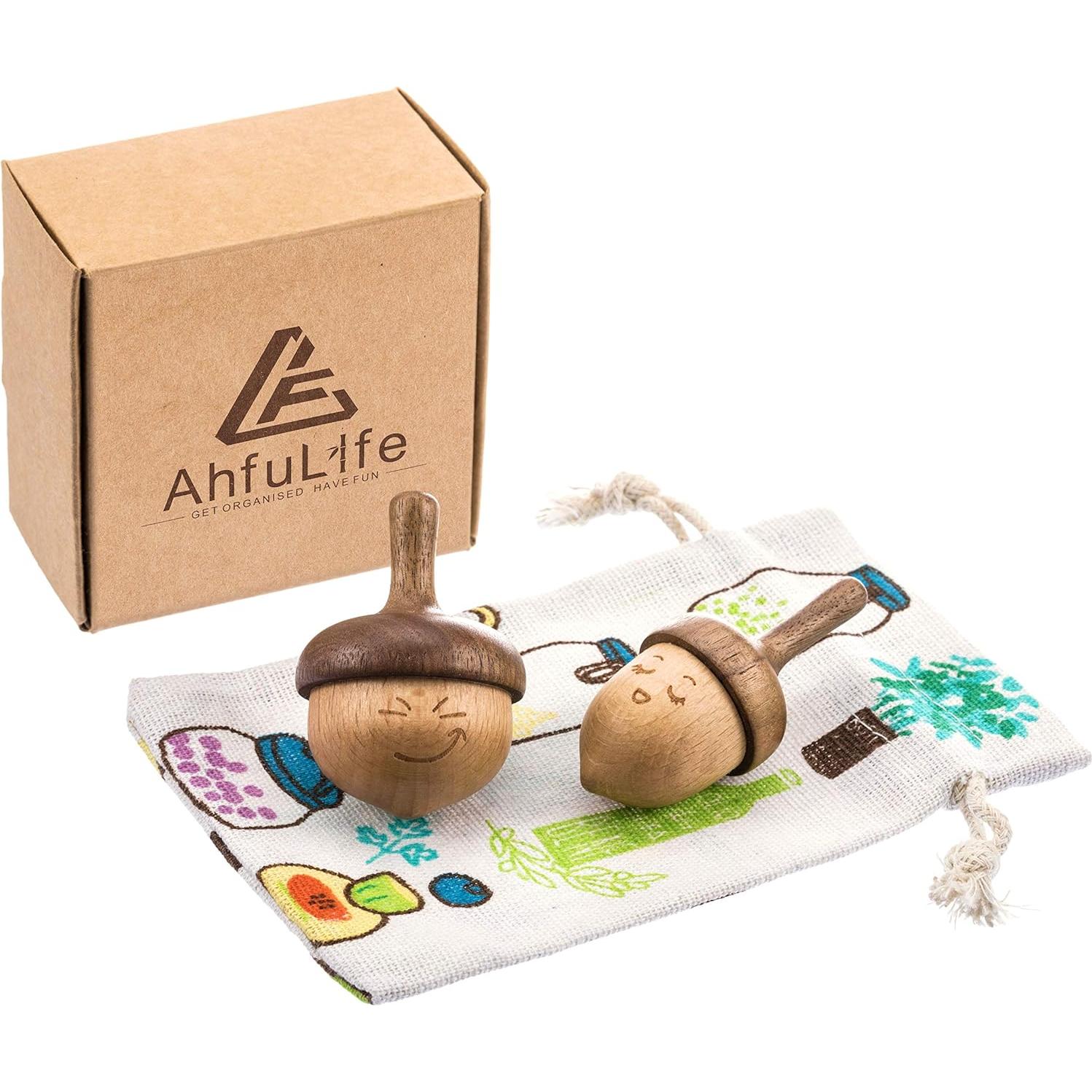 Trompo de Madera AhfuLife con Expresión Facial - Paquete de 2