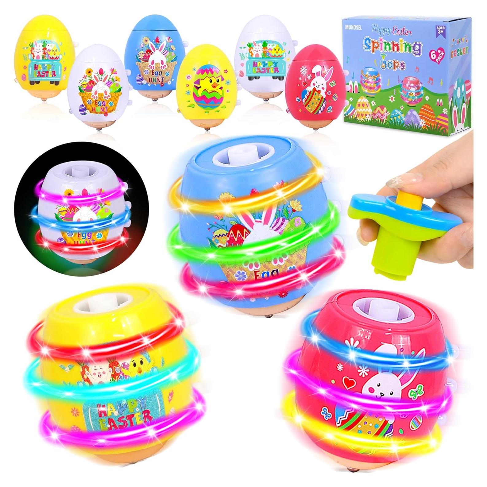 6 Trompos de Huevo de Pascua MUKOSEL con Música y Luces