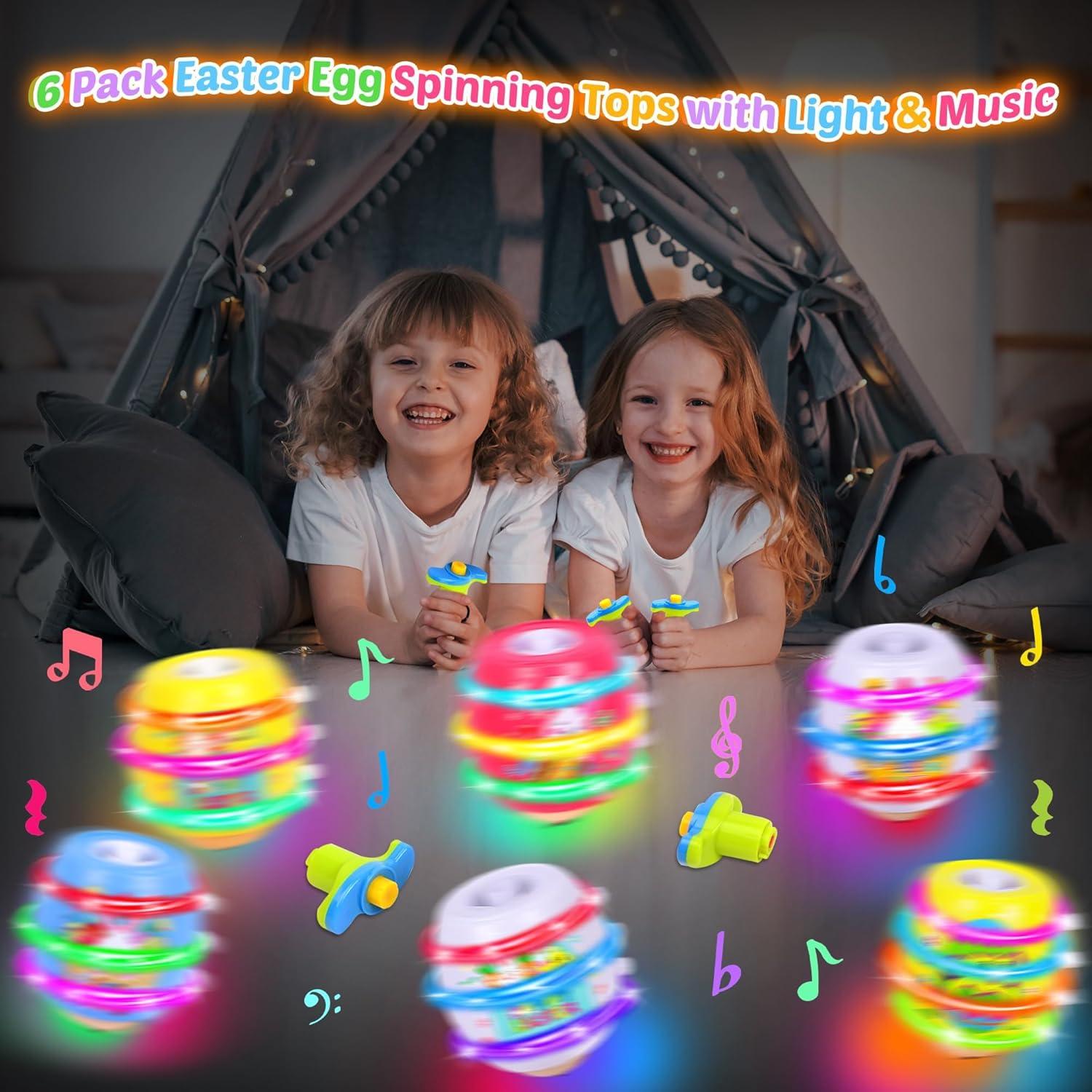 6 Trompos de Huevo de Pascua MUKOSEL con Música y Luces