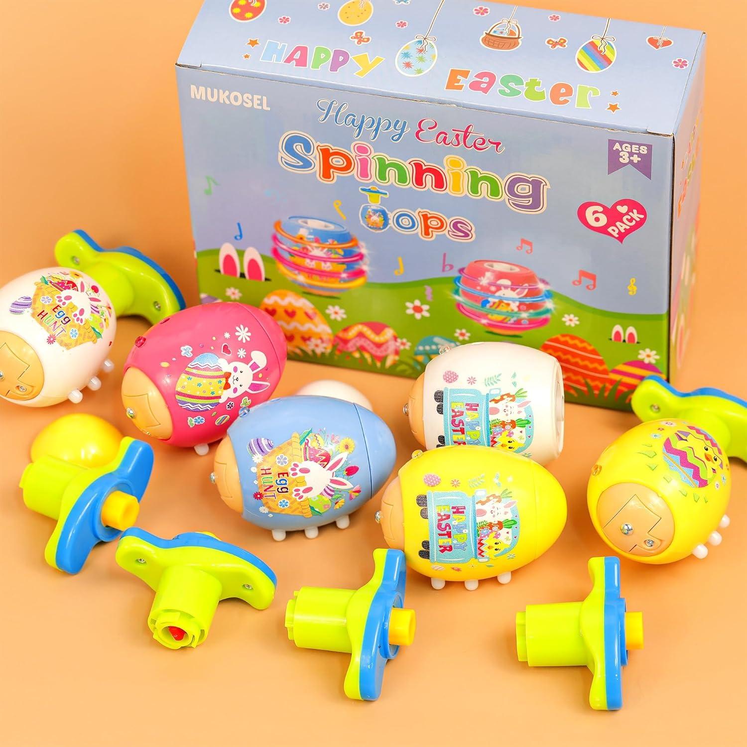 6 Trompos de Huevo de Pascua MUKOSEL con Música y Luces