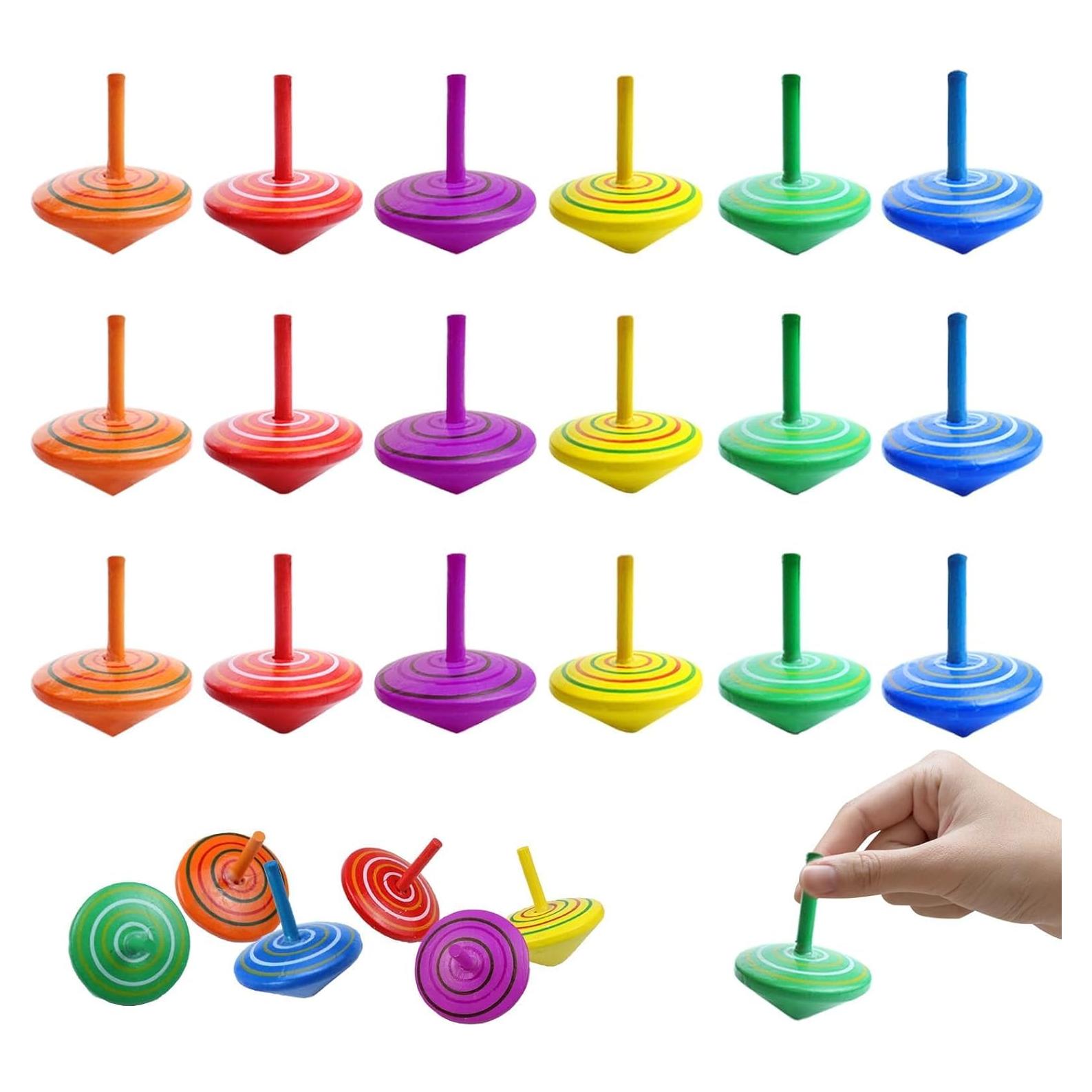 18 Trompos de Madera Coloridos REDANHA para Juegos Educativos