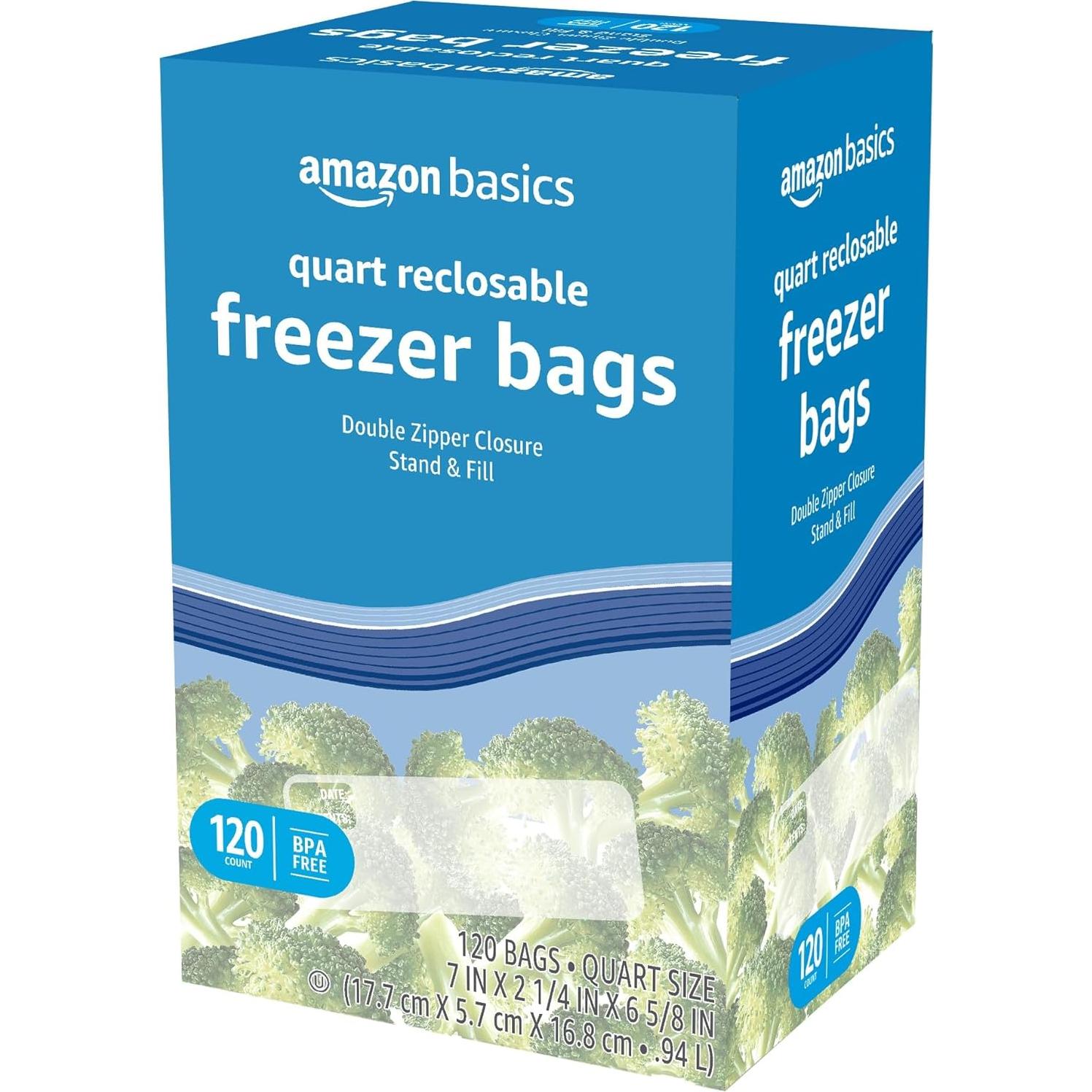 Bolsas de Congelador Reclosables Amazon Basics 120 Unidades