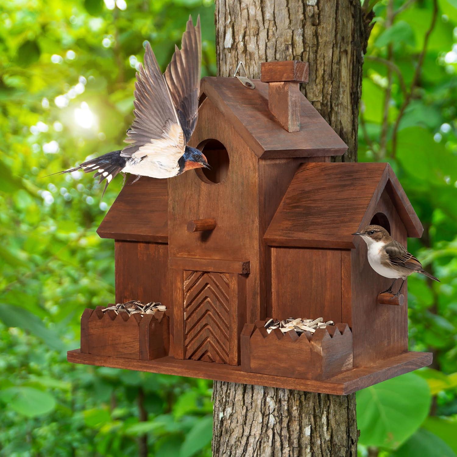 Casa para Aves MIXUMON de Madera con 3 Habitaciones y Comederos