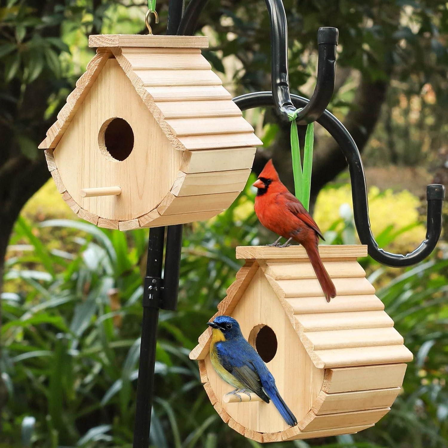 Juego de 2 casas para pájaros colgantes de madera STARSWR