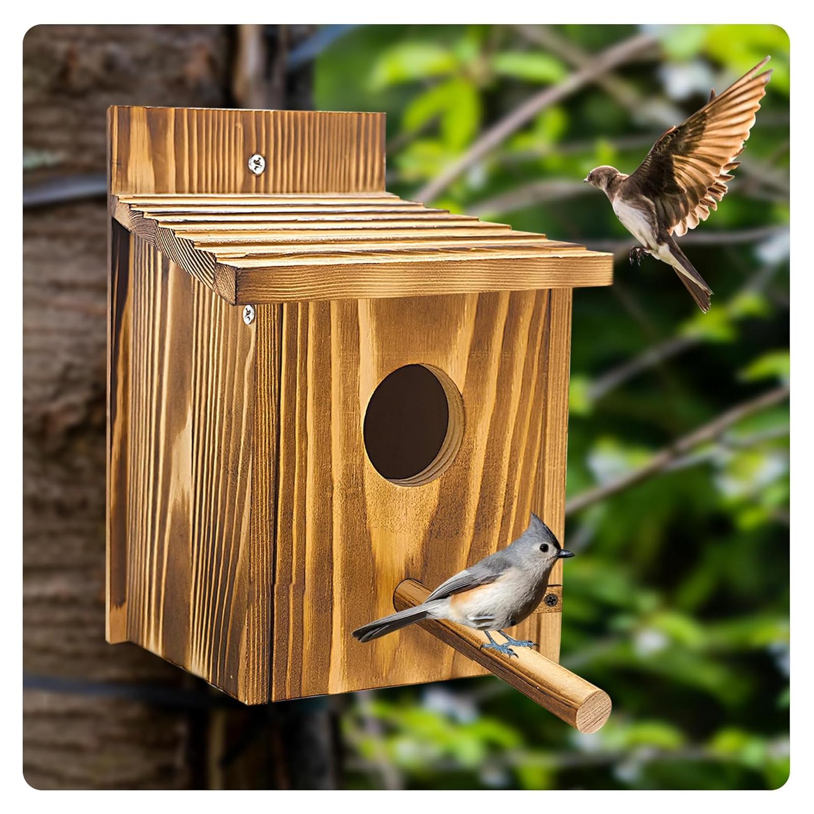 Casa para pájaros de madera KWISAMR con percha desmontable