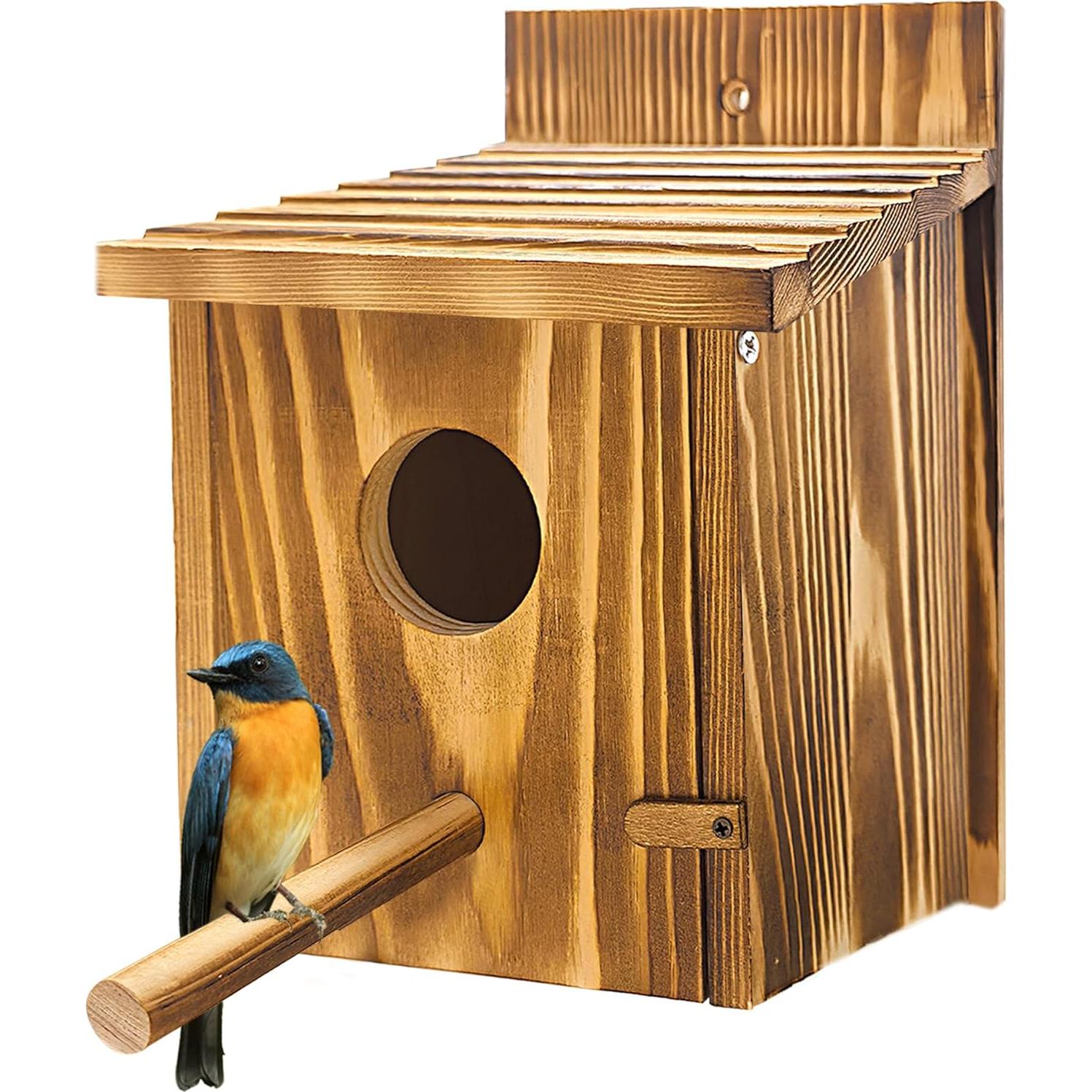 Casa para pájaros de madera KWISAMR con percha desmontable