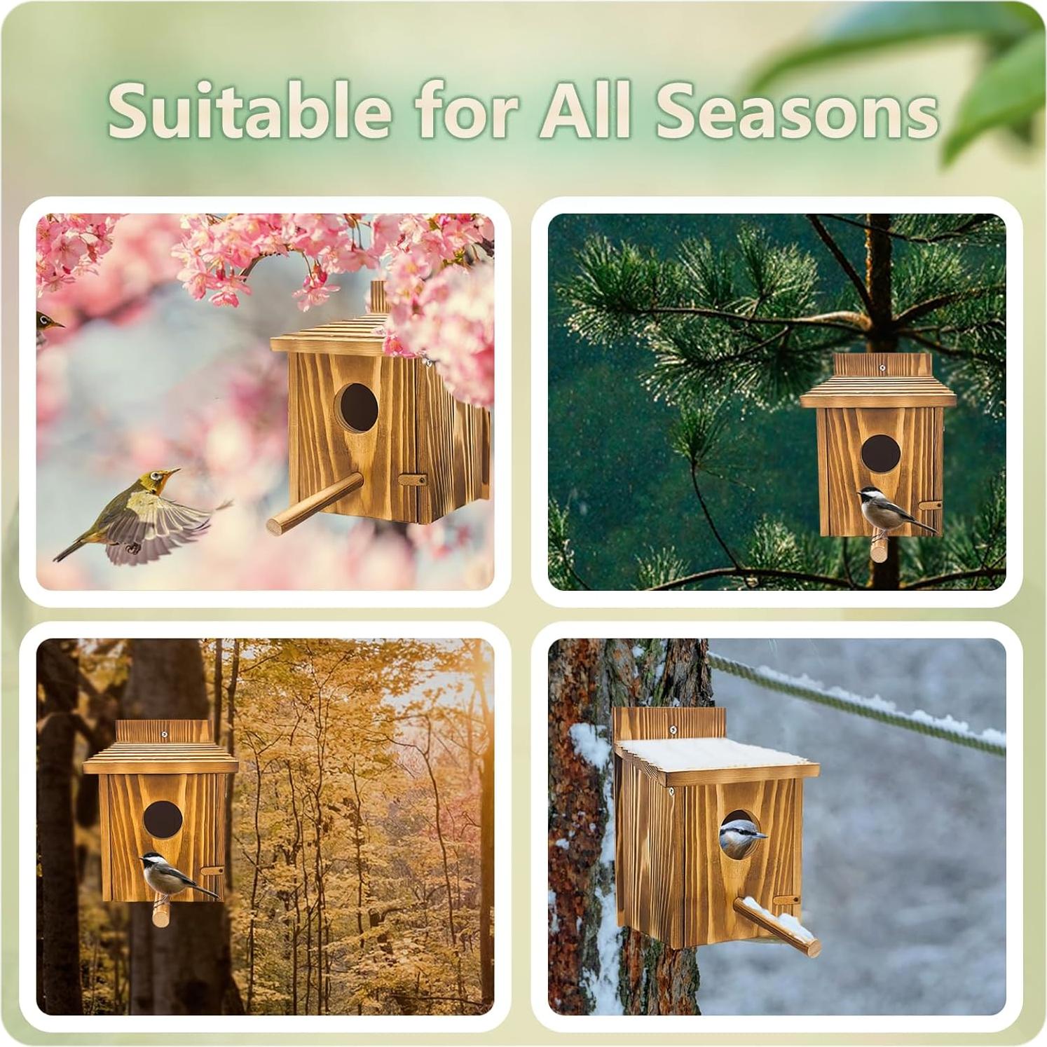 Casa para pájaros de madera KWISAMR con percha desmontable