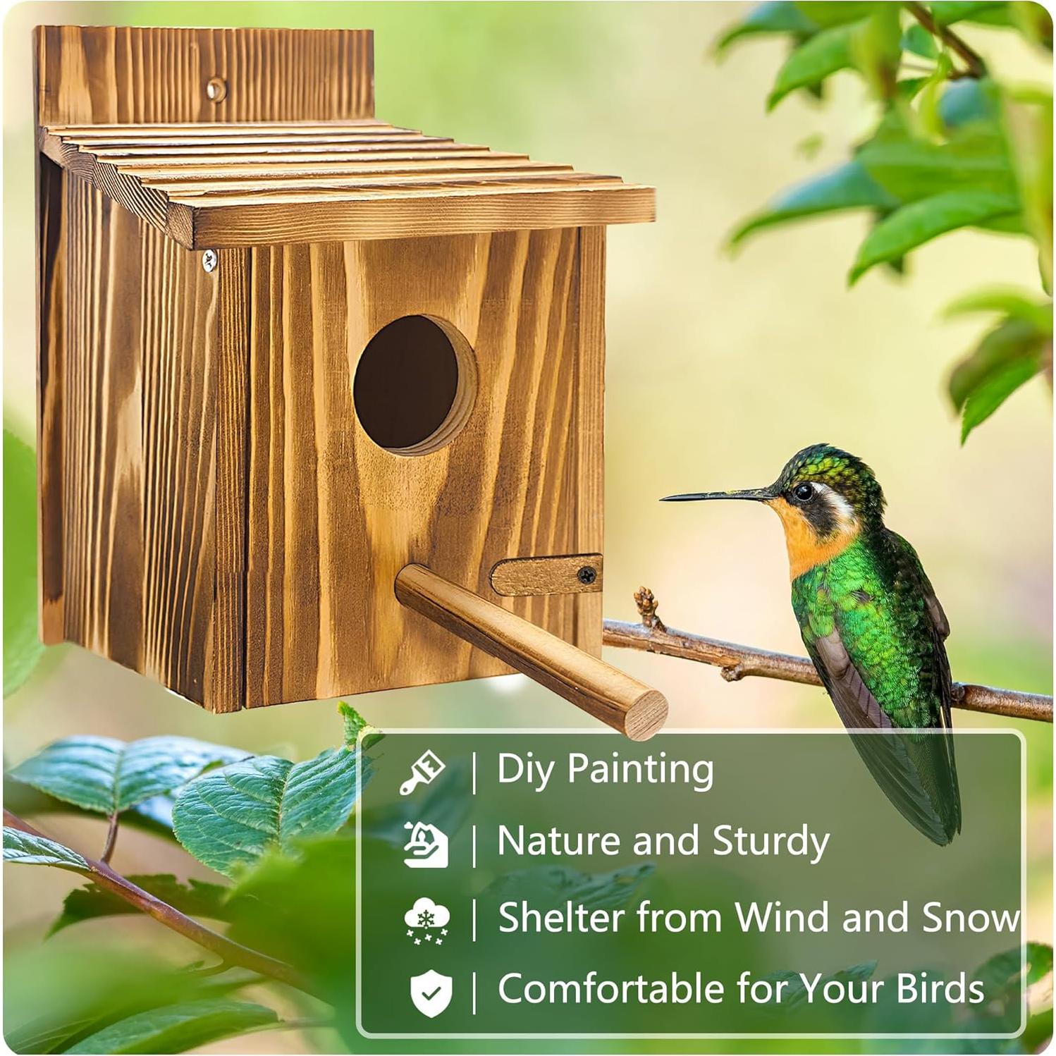 Casa para pájaros de madera KWISAMR con percha desmontable