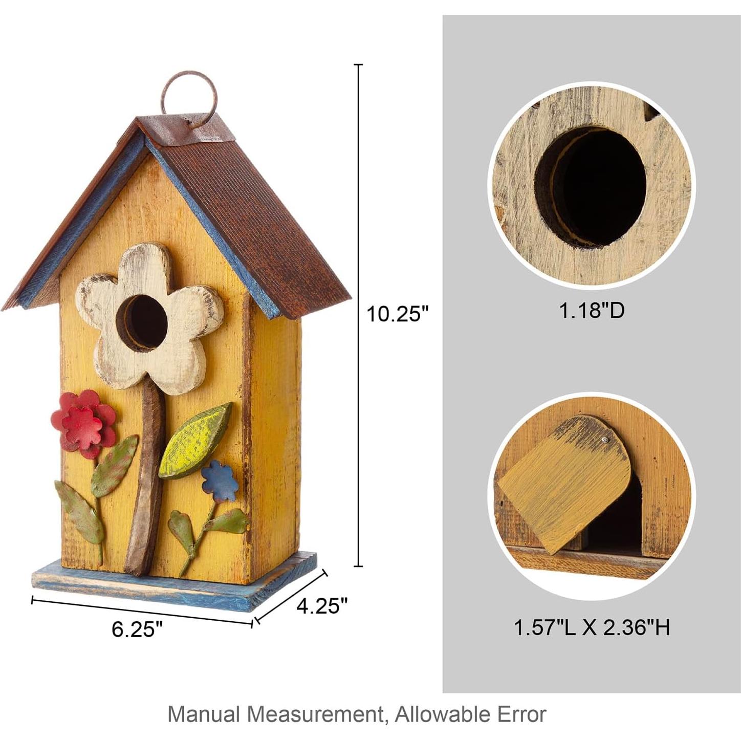 Casa de Pájaros Colgante Glitzhome 26 cm Madera Deteriorada Amarilla