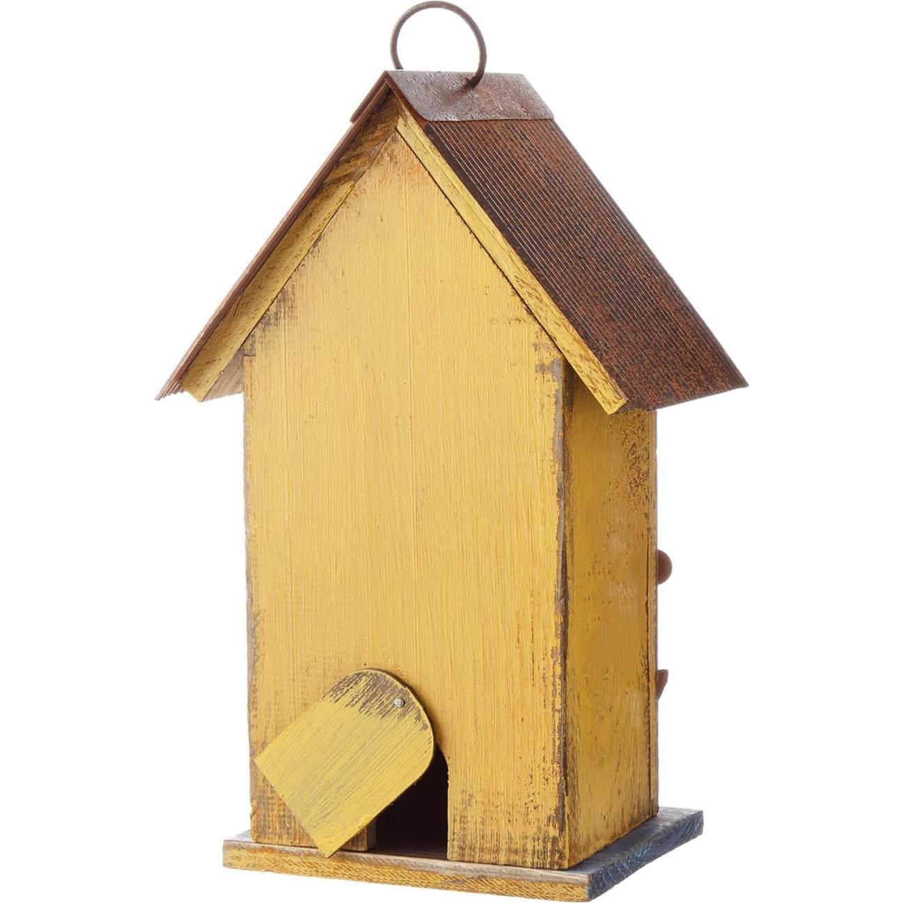 Casa de Pájaros Colgante Glitzhome 26 cm Madera Deteriorada Amarilla