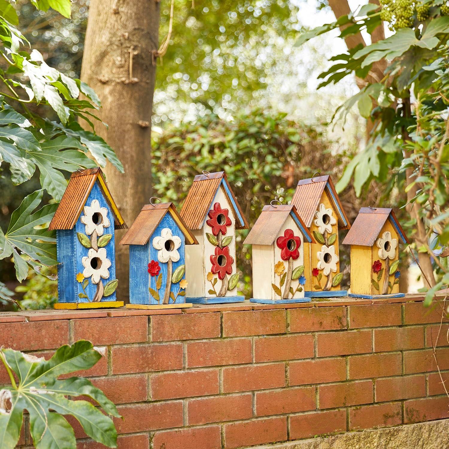 Casa de Pájaros Colgante Glitzhome 26 cm Madera Deteriorada Amarilla