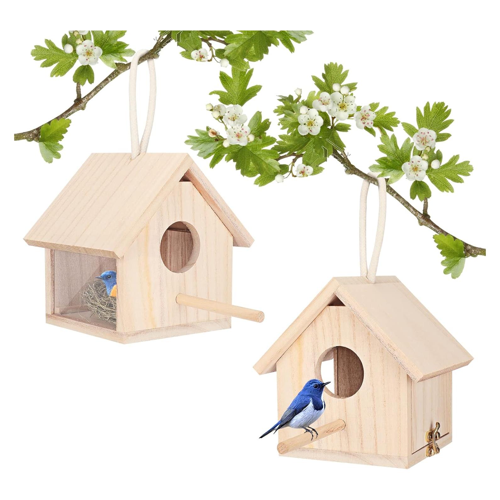 Casa de Aves Exteriores YUEPET 2 Pcs Madera Transparente 14 cm