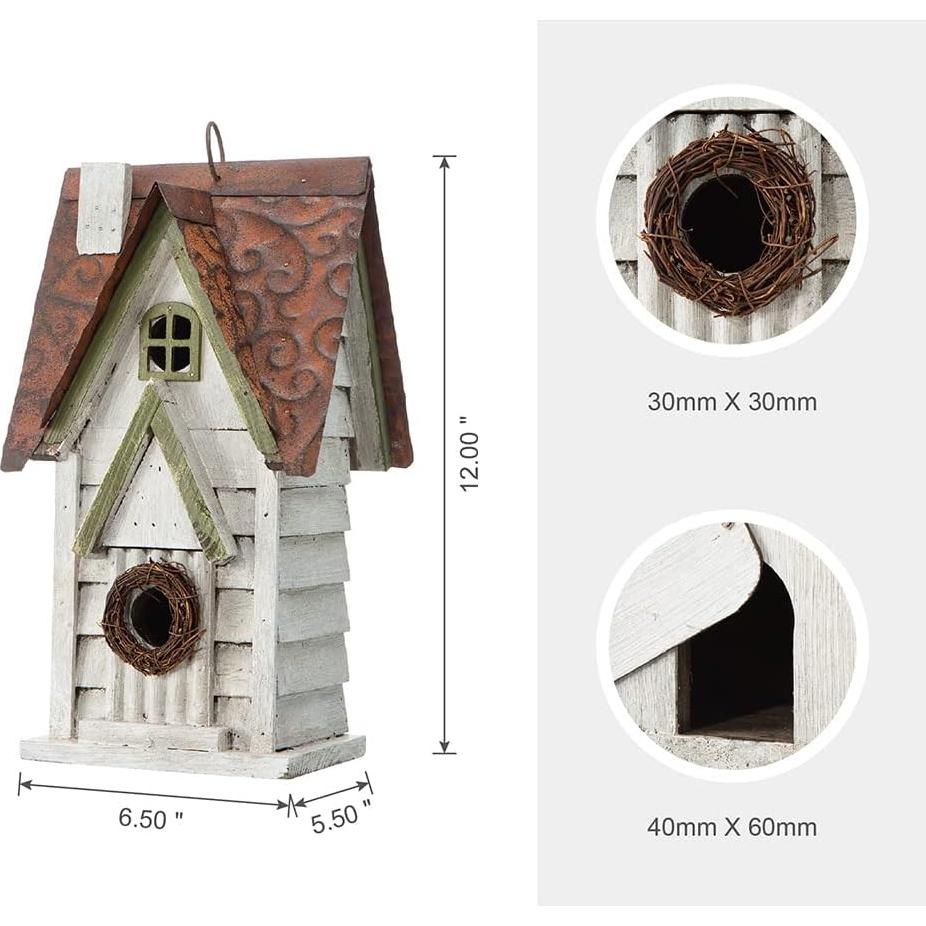 Casa de Aves Colgante Glitzhome 30.48 cm Blanco Envejecido