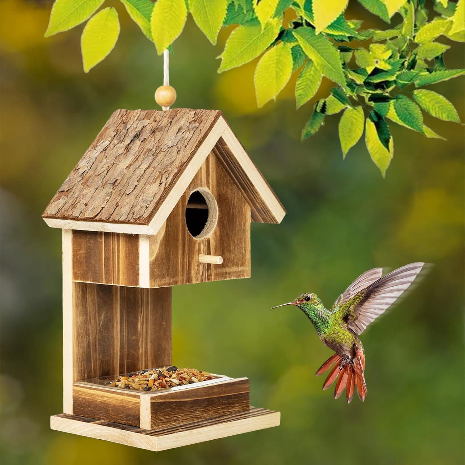 Casa de Aves de Madera Natural Karlliu 20.96 cm para Colibríes