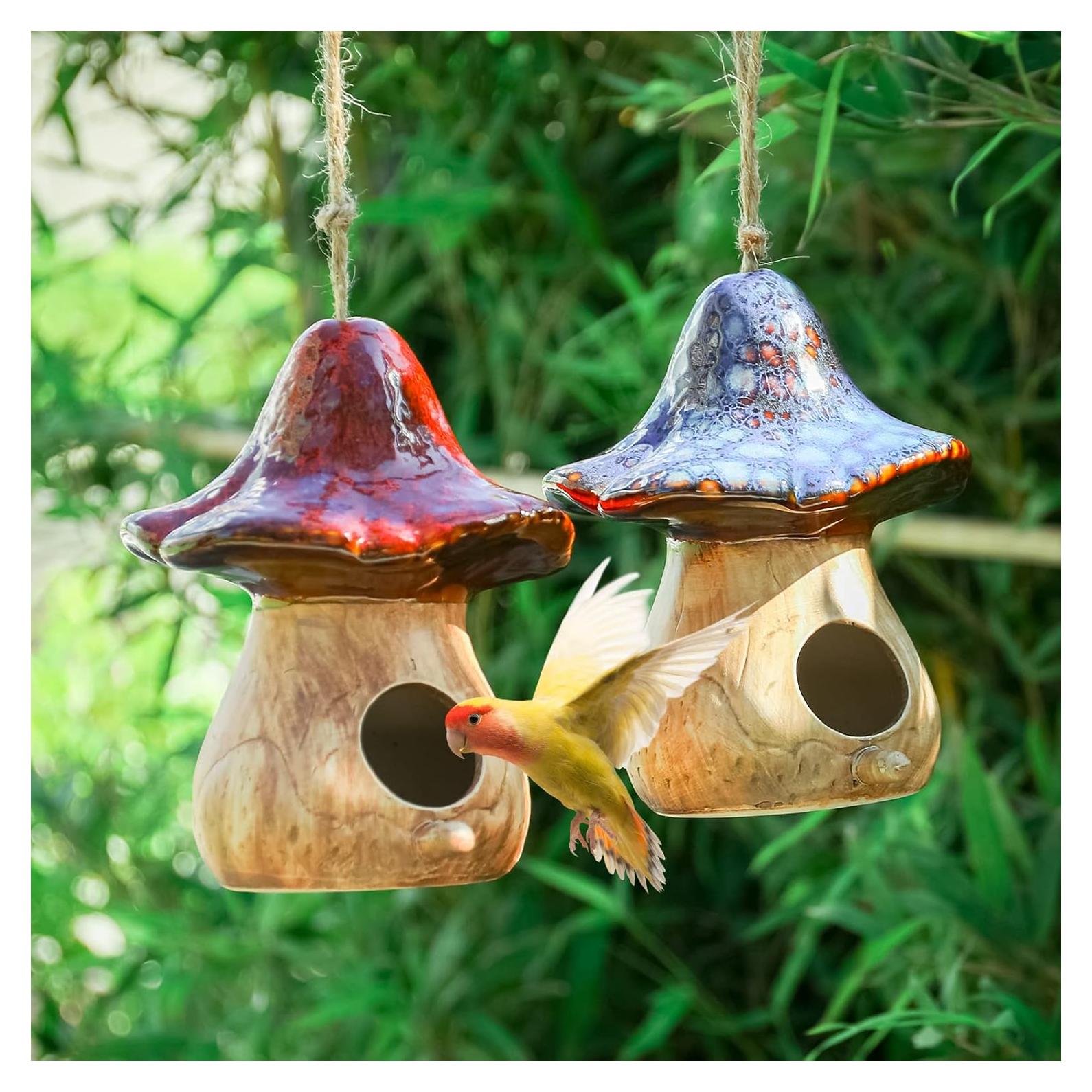 Casa para Aves Colgante Yinns de Cerámica Azul y Rojo - Juego de 2