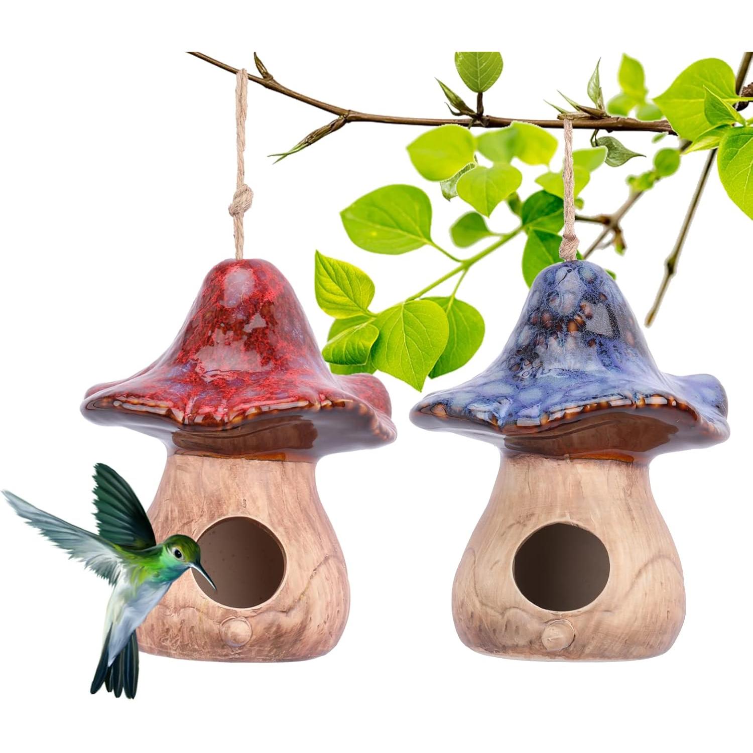 Casa para Aves Colgante Yinns de Cerámica Azul y Rojo - Juego de 2