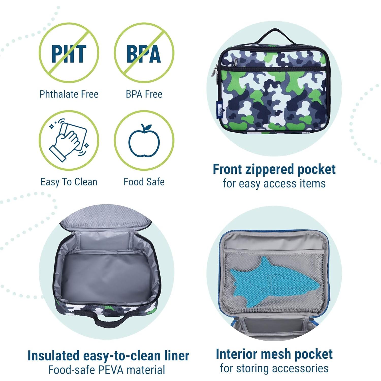 Caja de Almuerzo Aislada Wildkin para Niños Camuflaje Verde