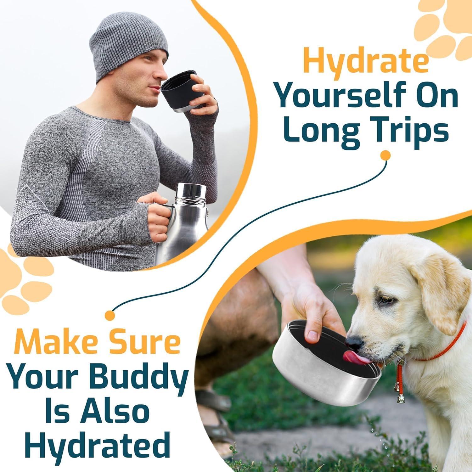 Botella de Agua Aislada BossMonsta 1.18L con Tazón para Mascotas