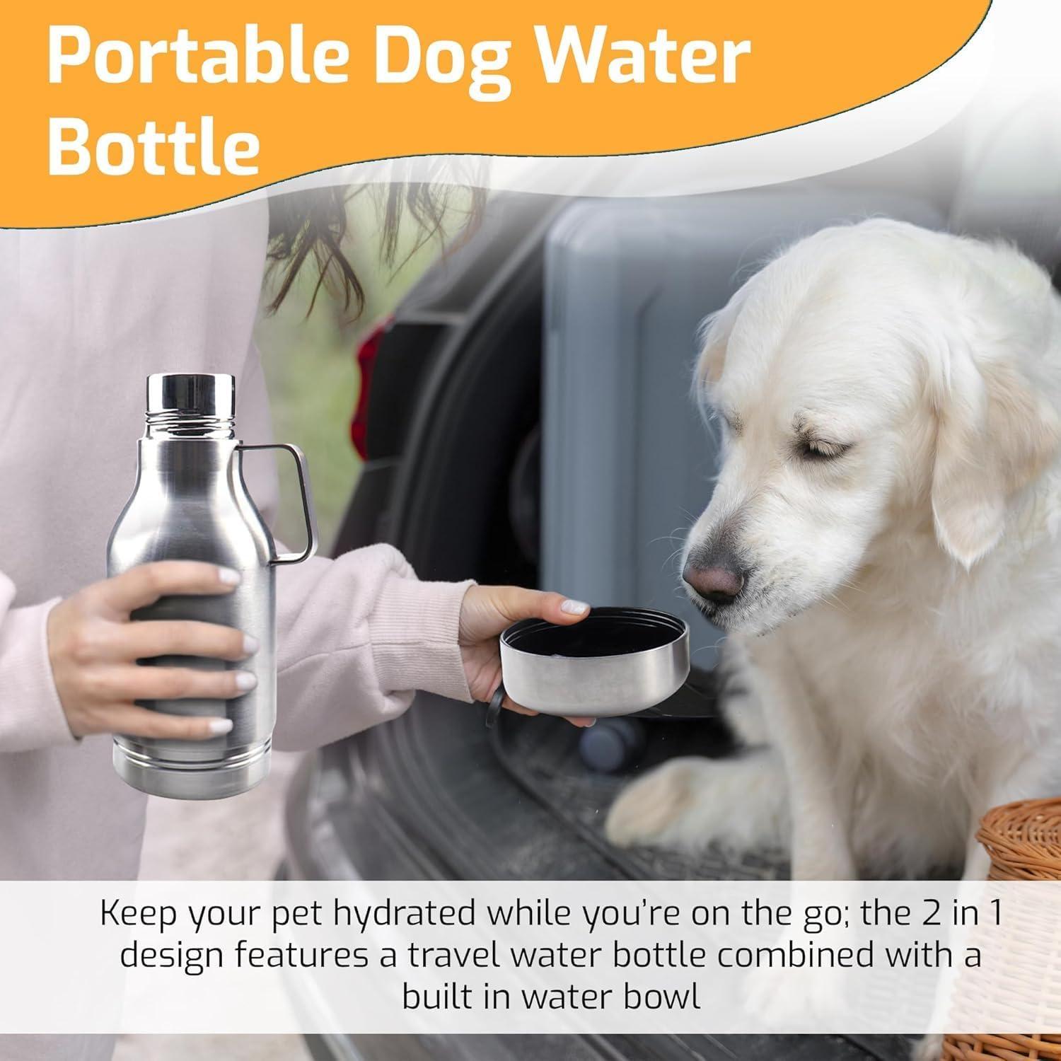 Botella de Agua Aislada BossMonsta 1.18L con Tazón para Mascotas