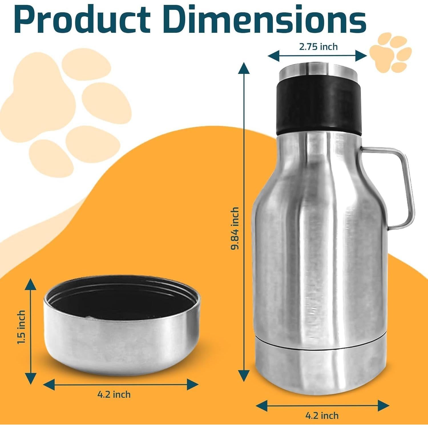 Botella de Agua Aislada BossMonsta 1.18L con Tazón para Mascotas